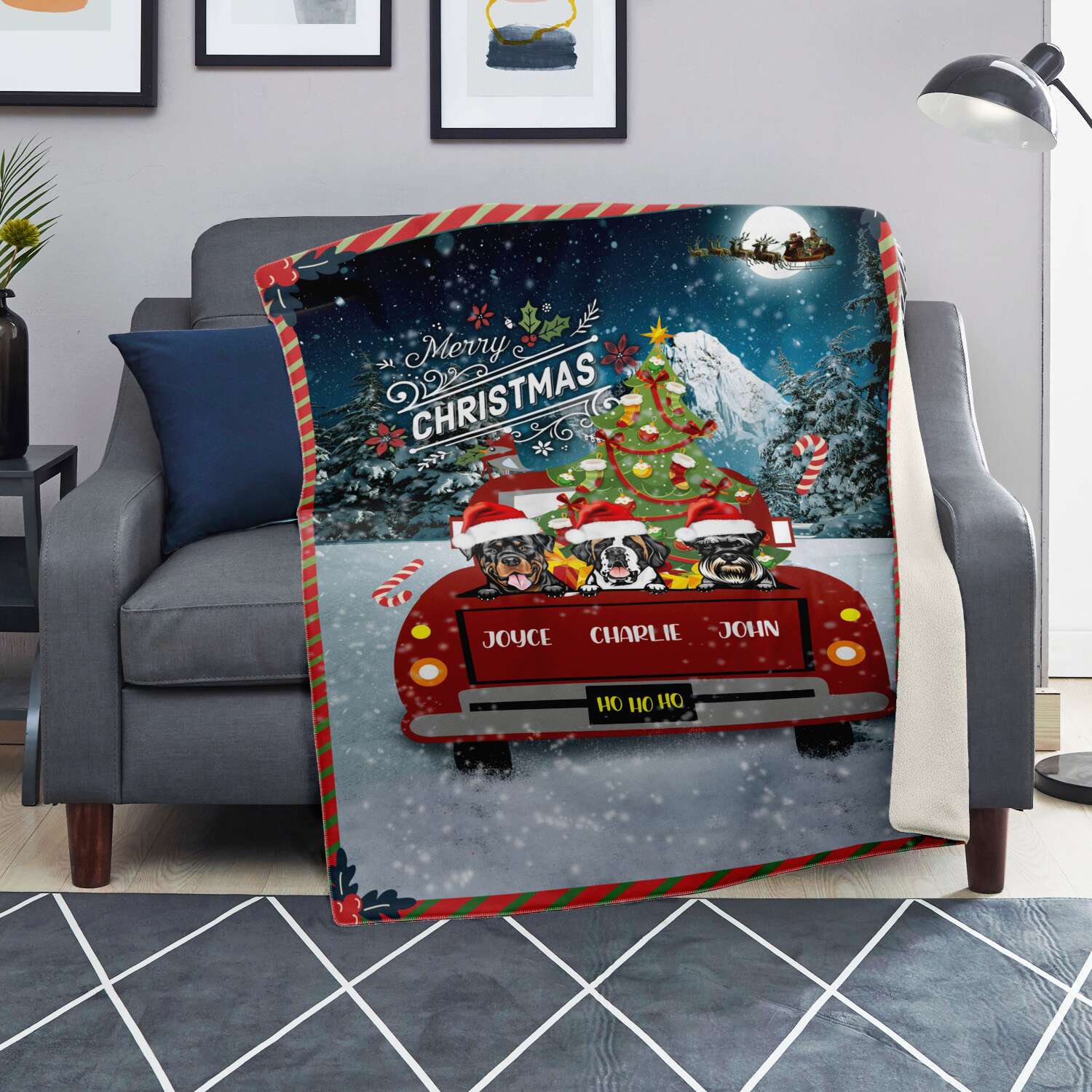 Personalized Christmas Truck Blanket for Dog Lovers