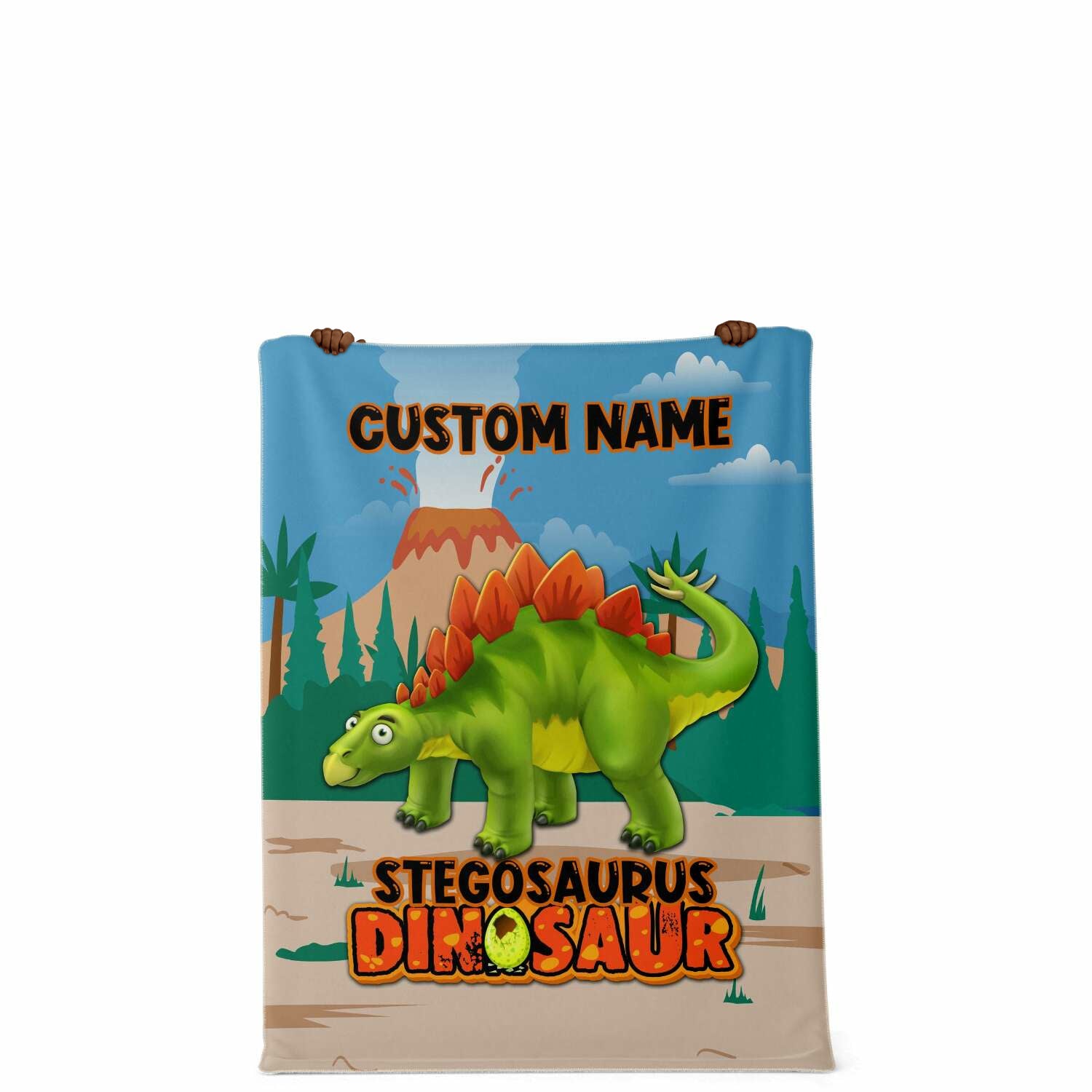 Personalized Name Stegosaurus Dinosaur Blanket for Kids, Custom Name Blankets for Boys & Girls