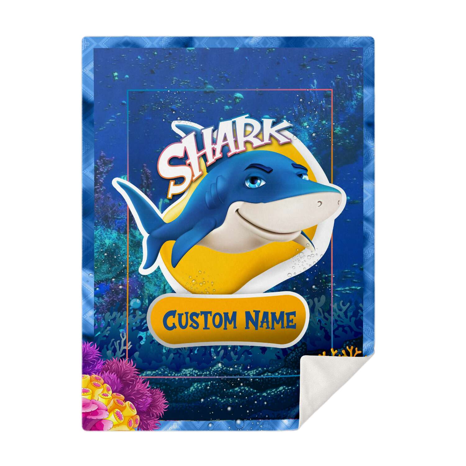 Personalized Name Shark Blanket, Custom Name Sea Animals Blanket for Boys & Girls