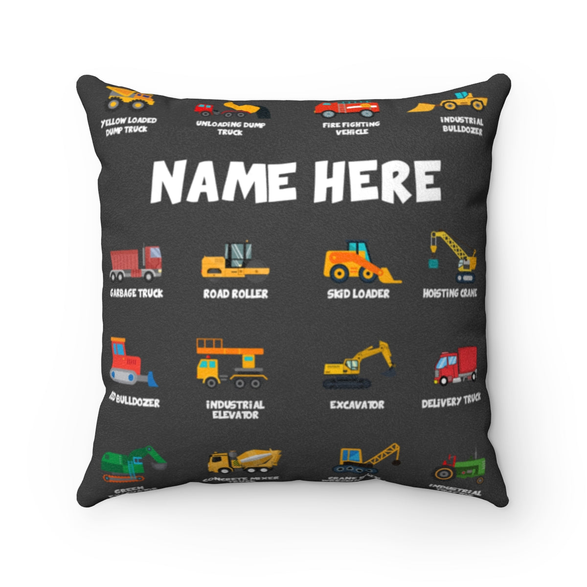 Personalized Name Construction Machines Boy Square Pillow