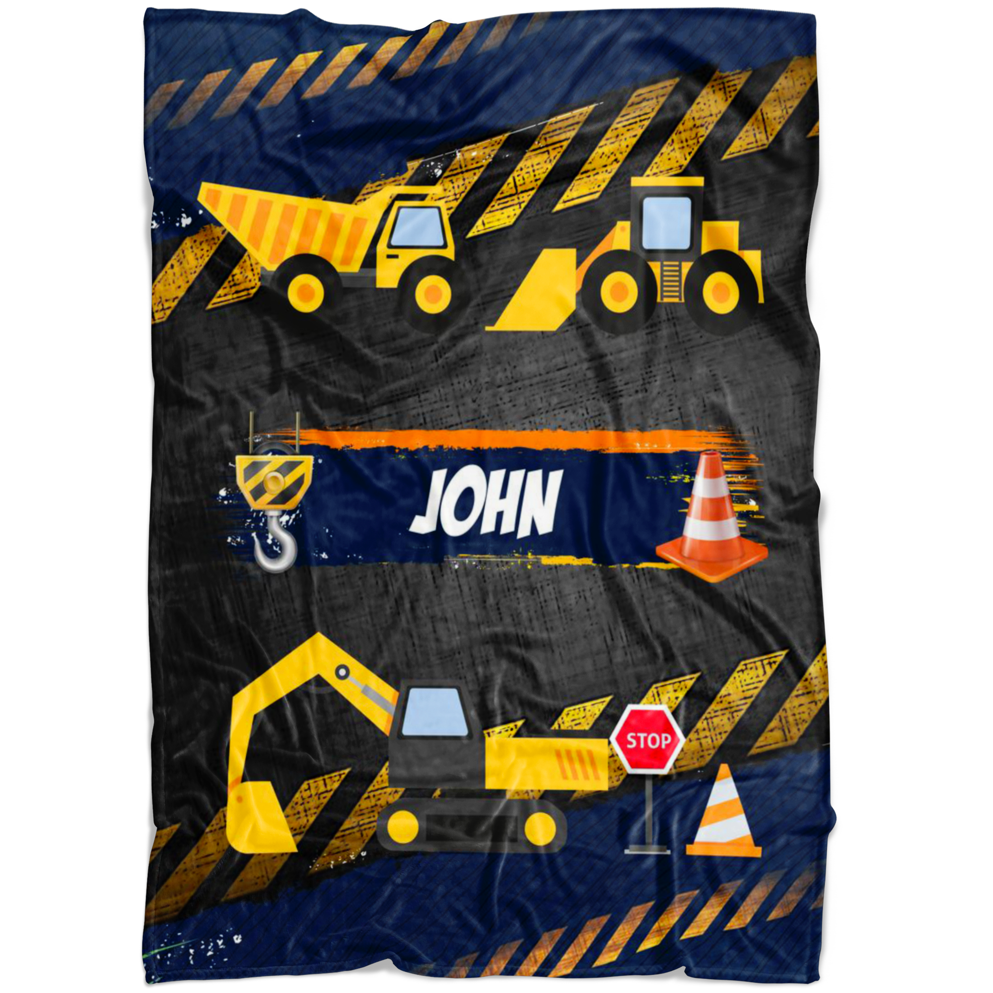 Personalized Name Stop Under Construction Blanket for Boys & Girls, Kids Name Blanket - John