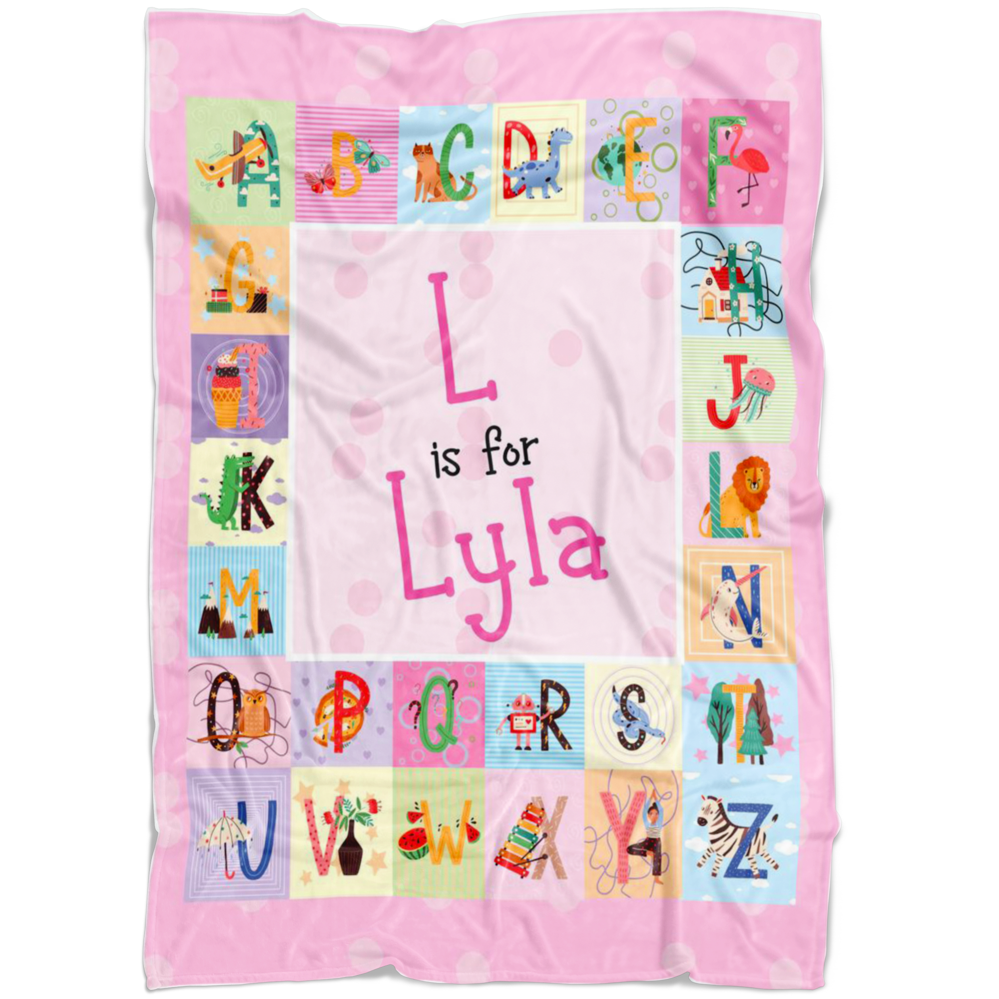 Personalized Name ABC Blanket for Babies & Girls - L for Lyla