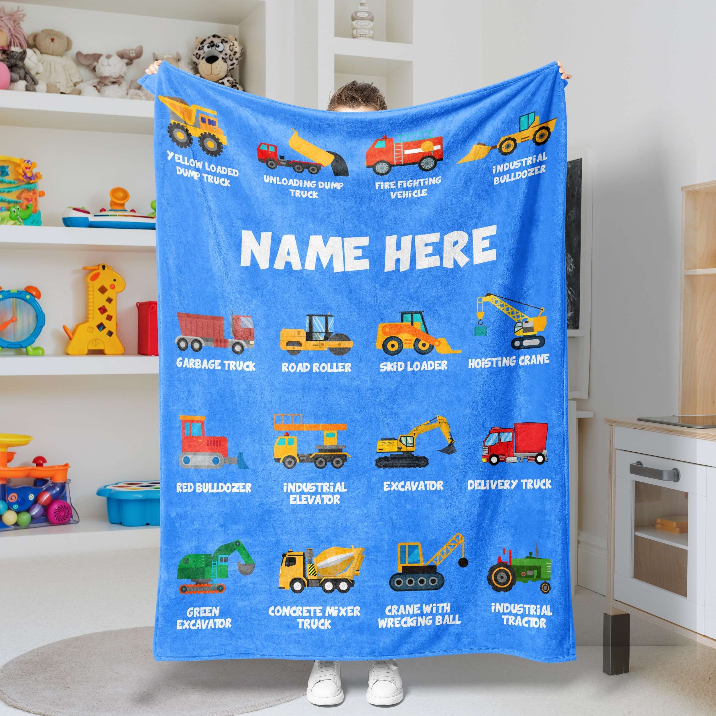 Personalized Name Construction Machines Boys & Girls Blanket