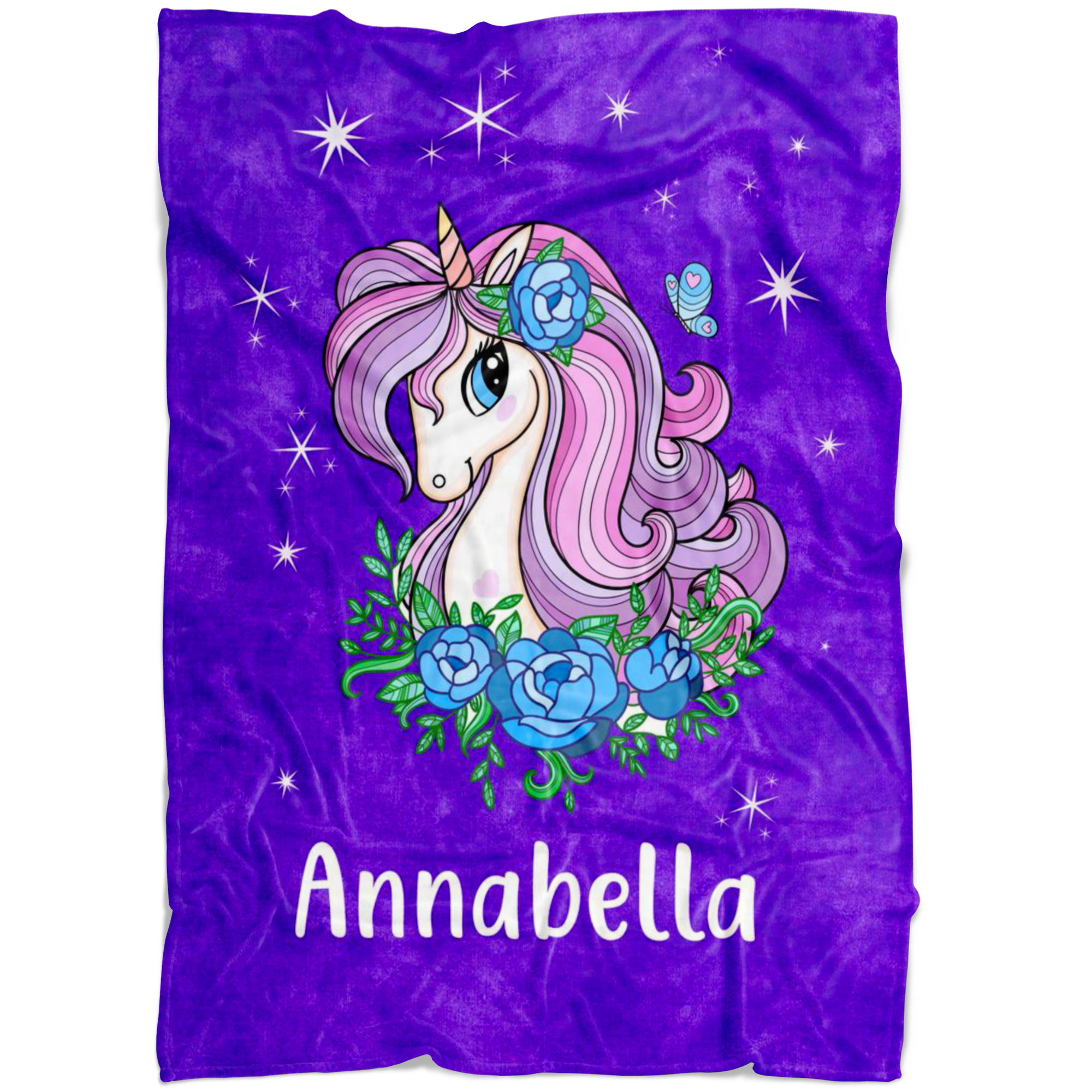 Personalized Name Sparkling Unicorn Purple Blanket for Girls & Babies - Annabella