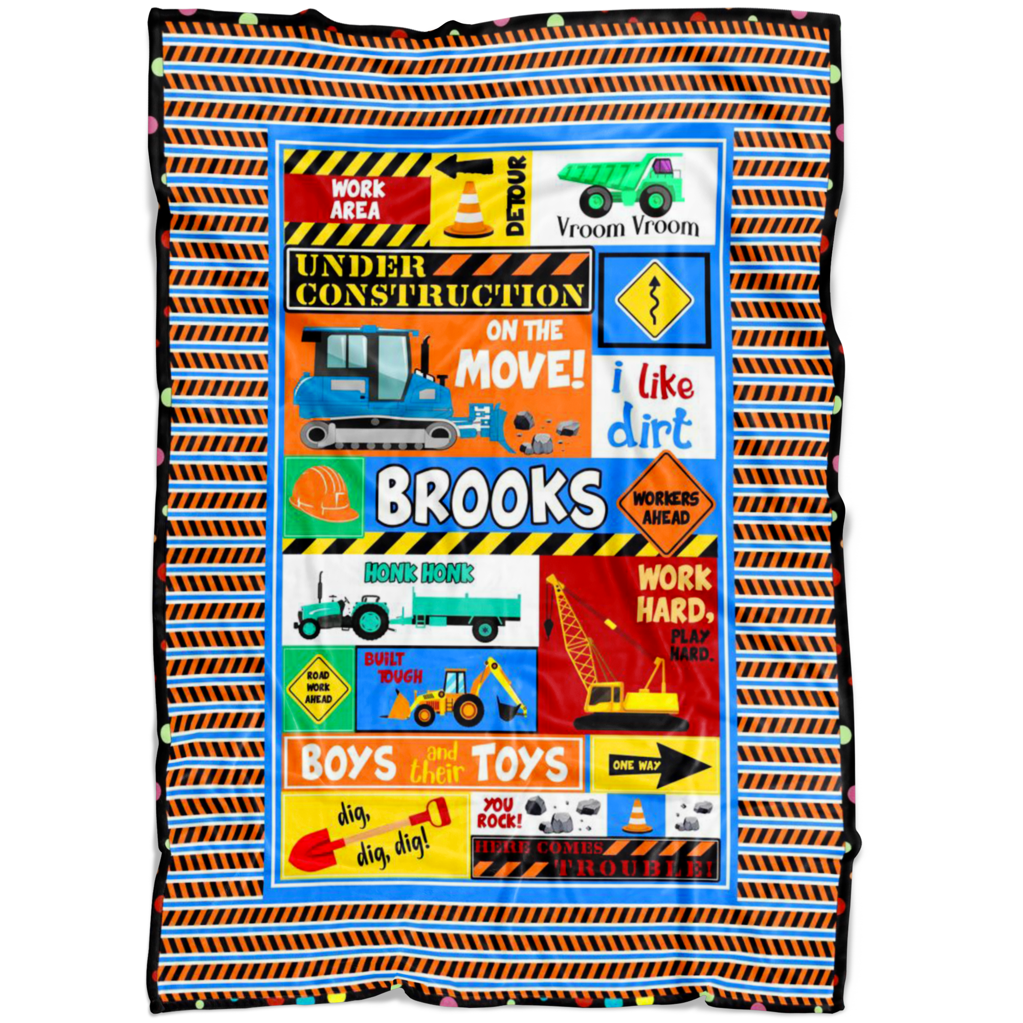 Under Construction Personalized Blanket for Boys - Brooks