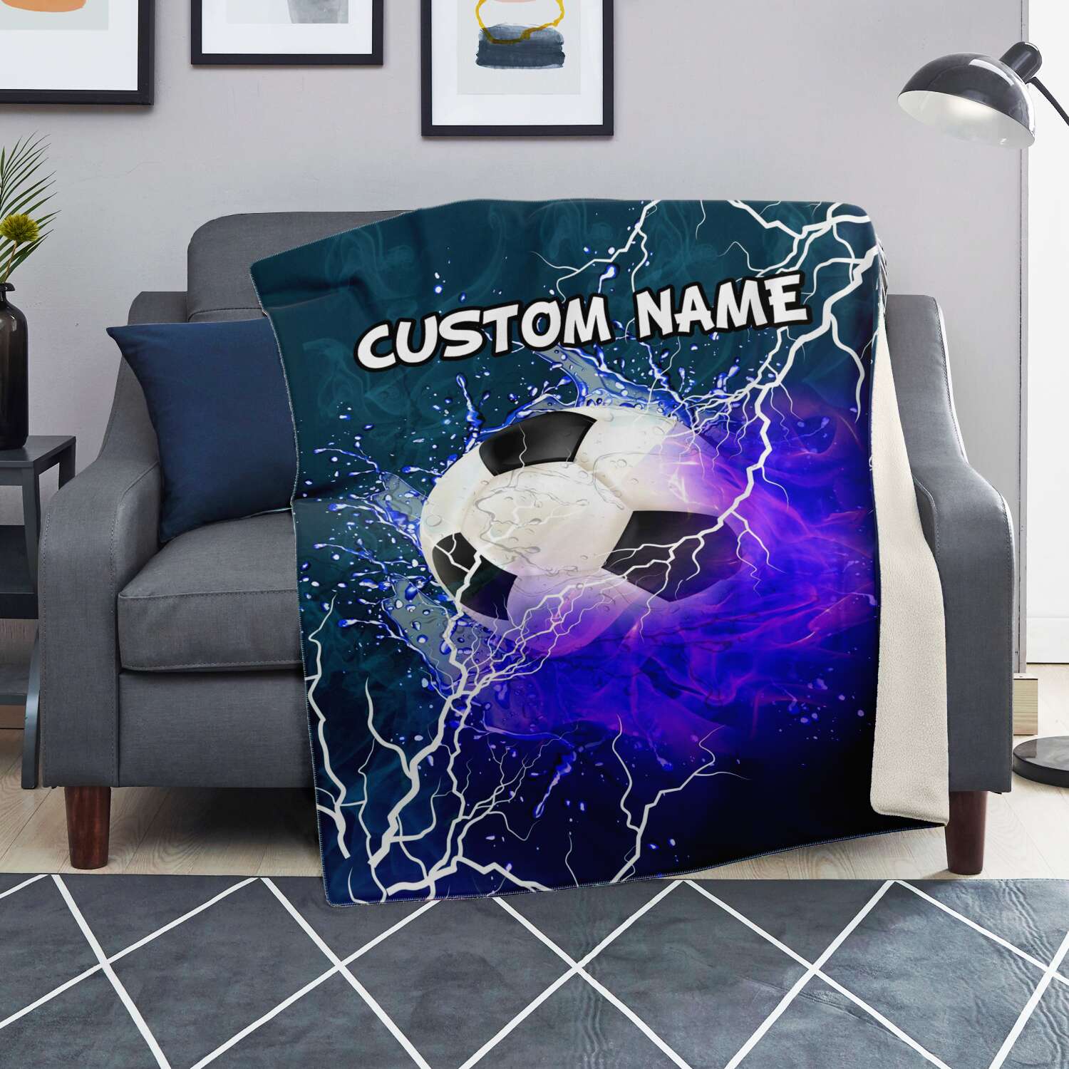 Personalized Name Soccer,Football Blanket, Custom Name Sports Blanket for Boys & Girls