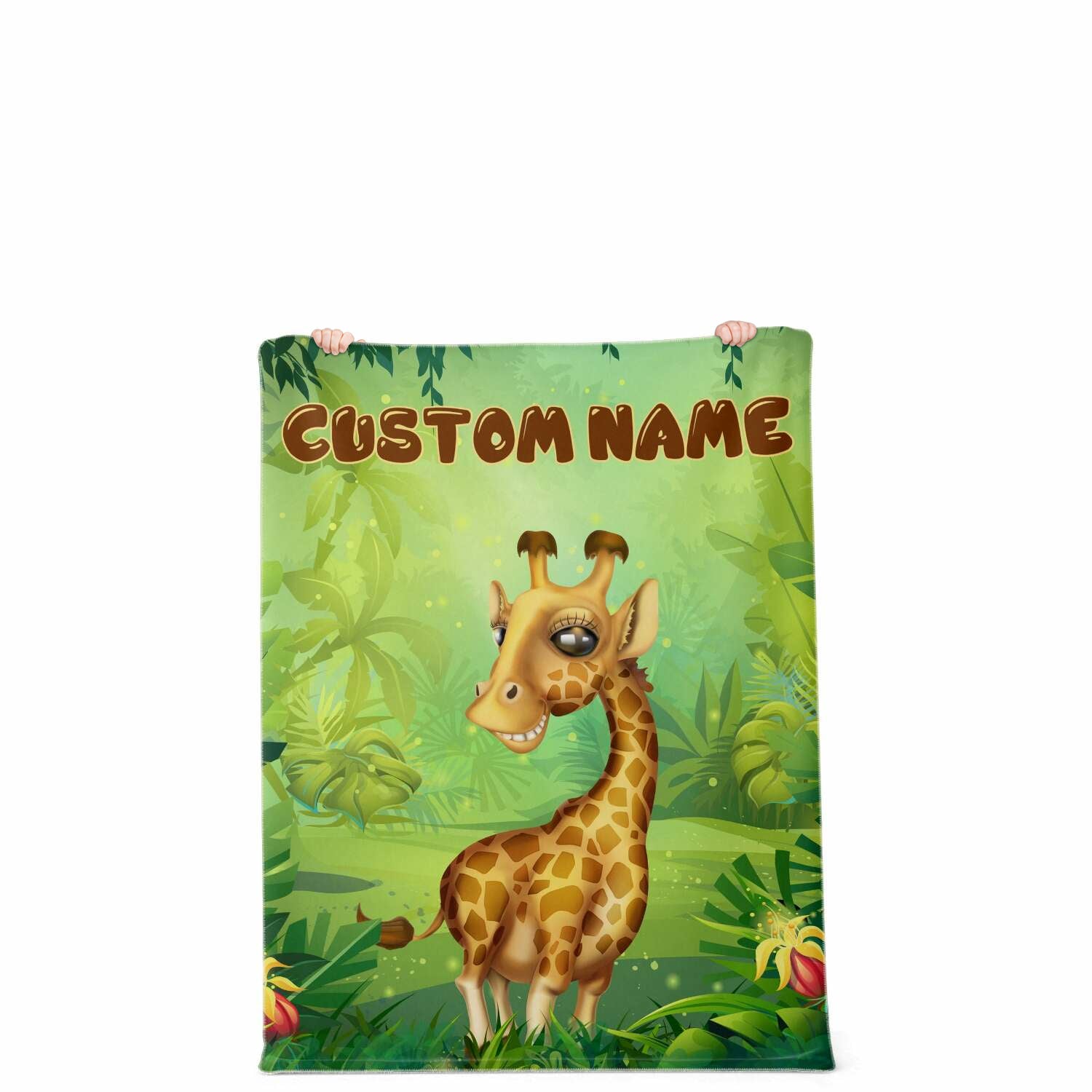 Personalized Name Giraffe Blanket, Custom Name Wild Animals Blanket for Boys & Girls