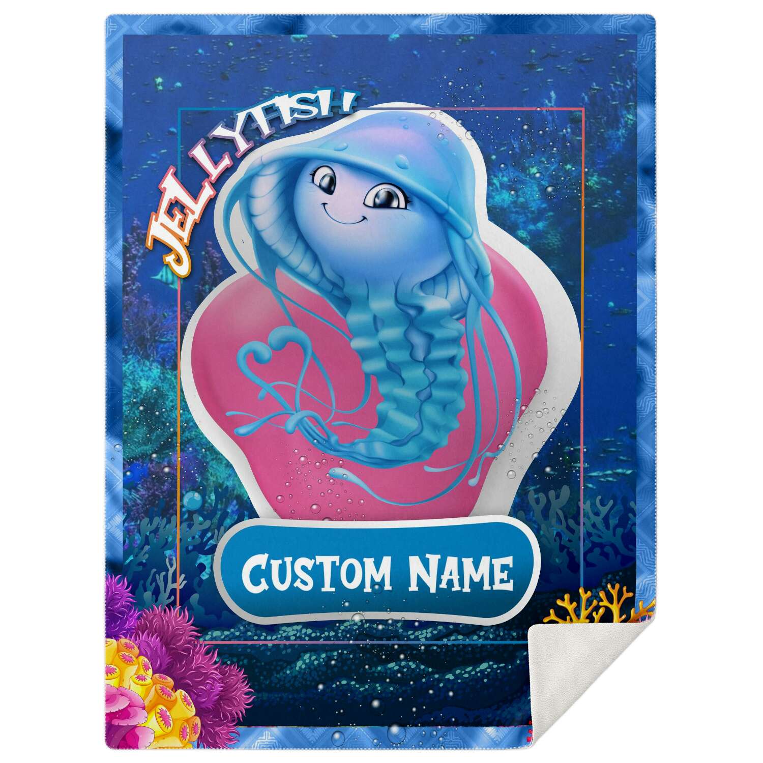 Personalized Name Jellyfish Blanket, Custom Name Sea Animals Blanket for Boys & Girls
