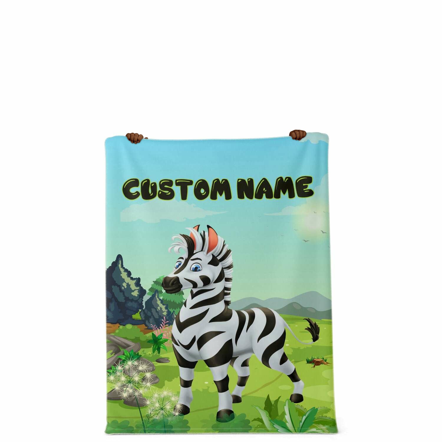 Personalized Name Zebra Blanket, Custom Name Wild Animals Blanket for Boys & Girls