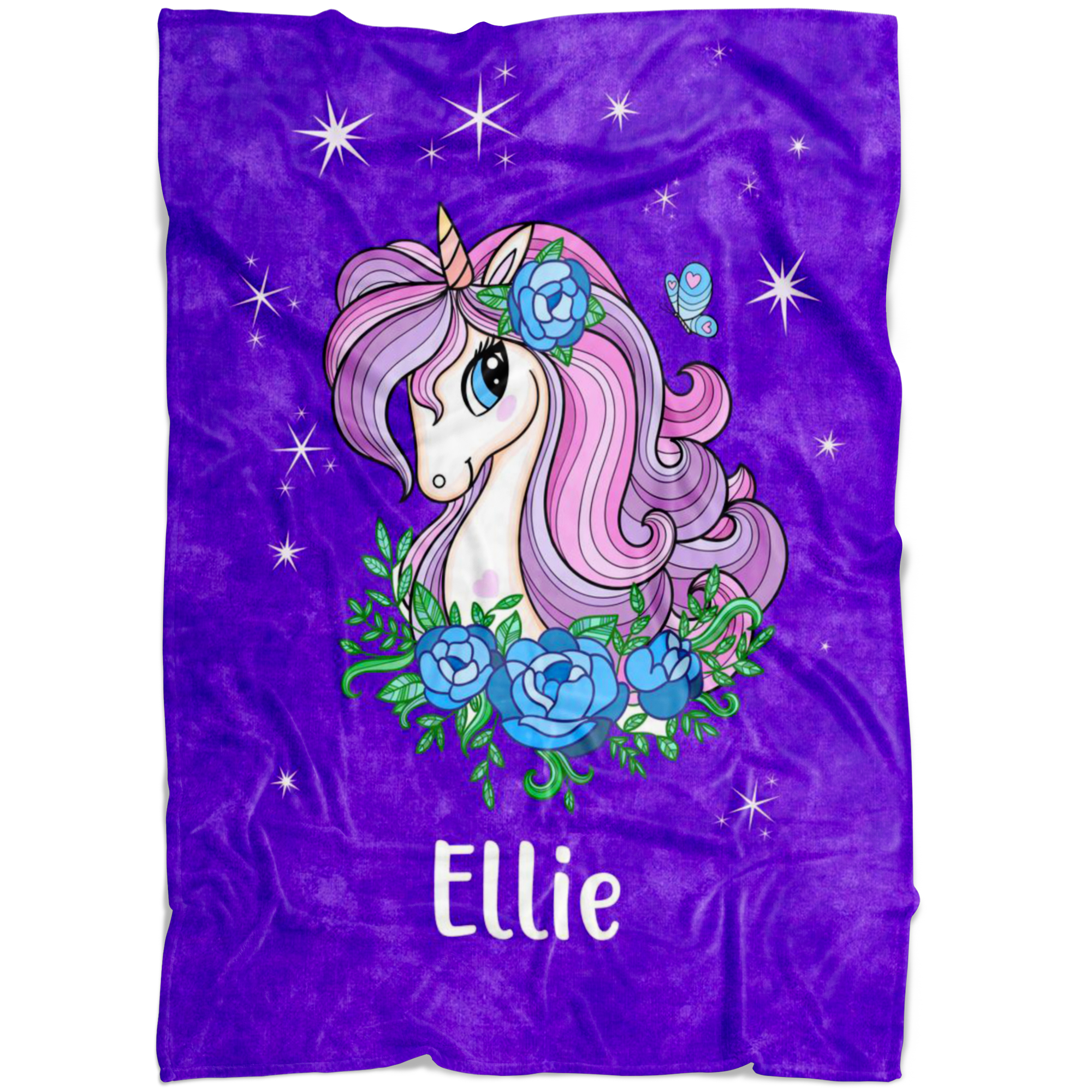 Personalized Name Sparkling Unicorn Purple Blanket for Girls & Babies - Ellie