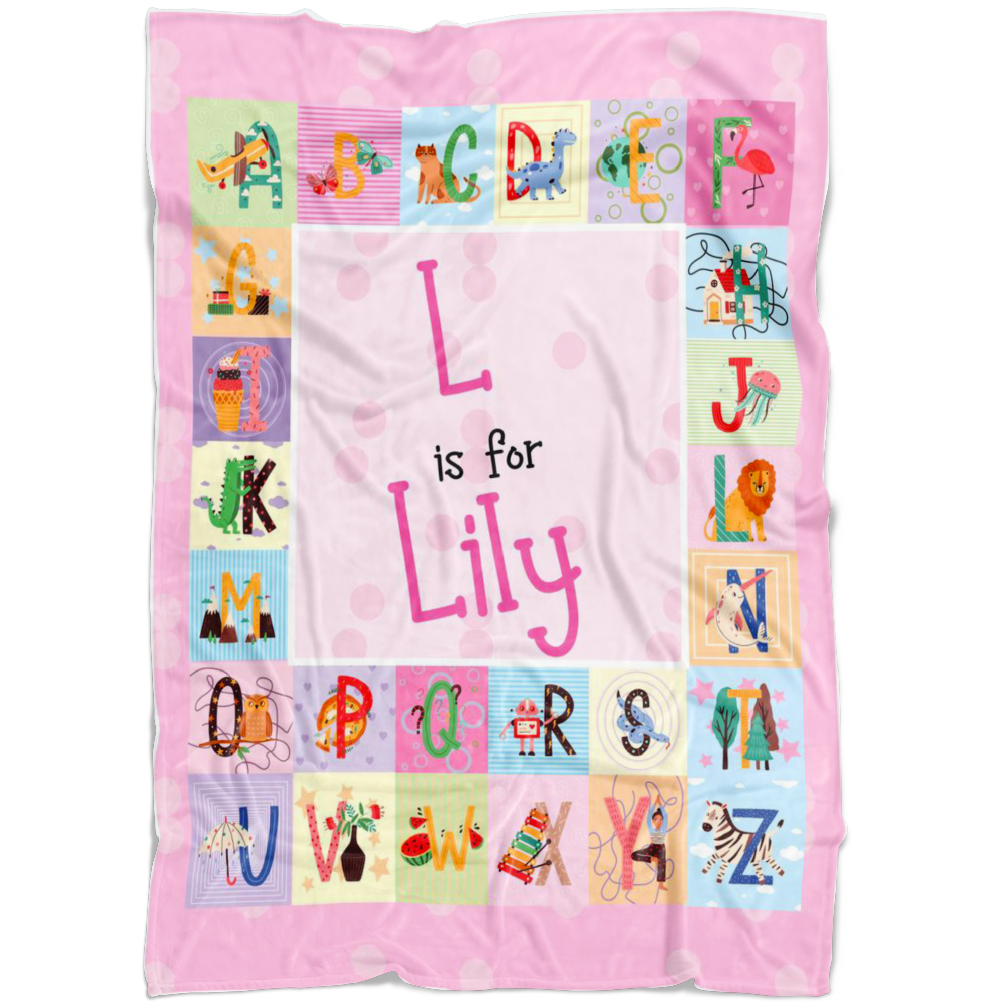 Personalized Name ABC Blanket for Babies & Girls - L for Lily