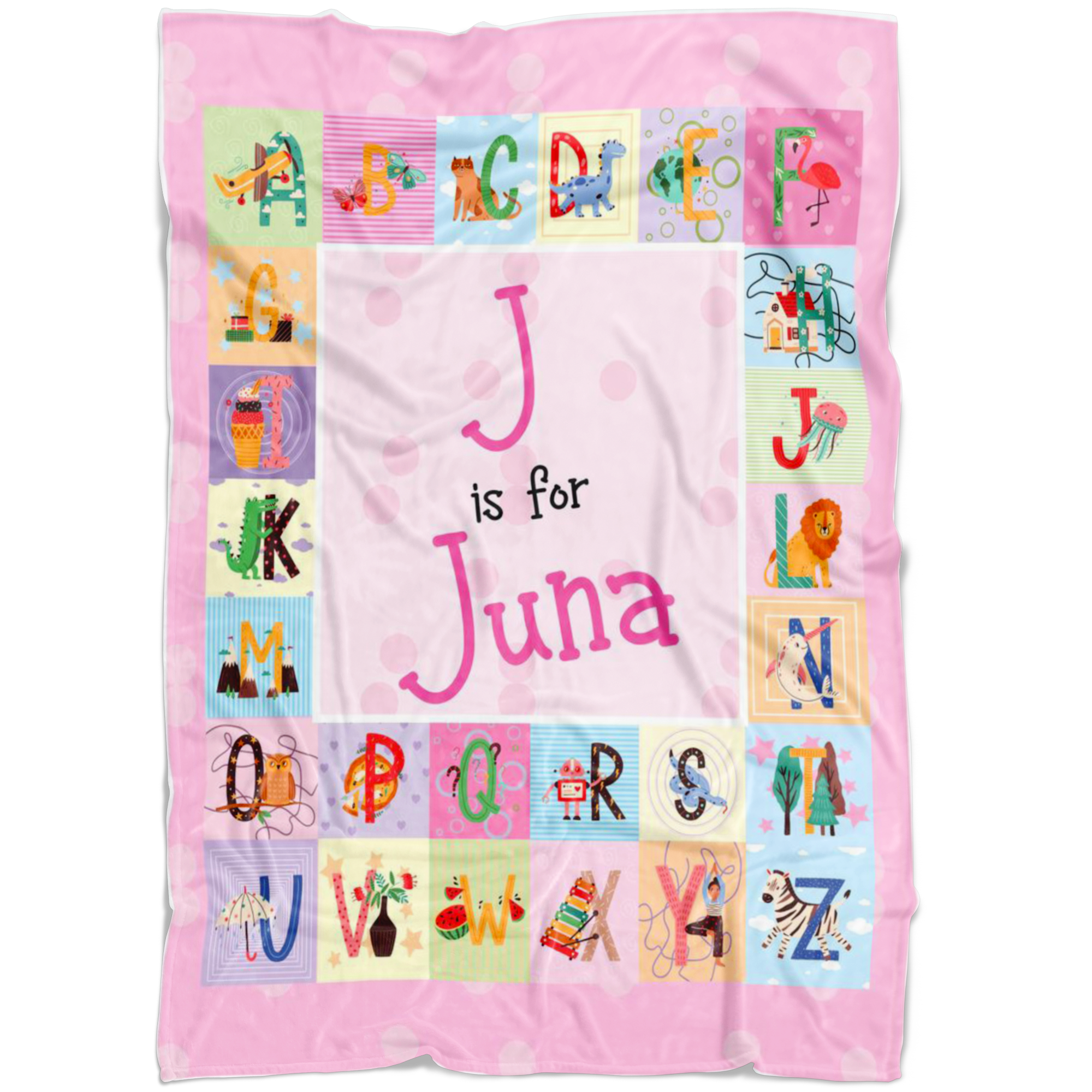 Personalized Name ABC Blanket for Babies & Girls - J for Juna