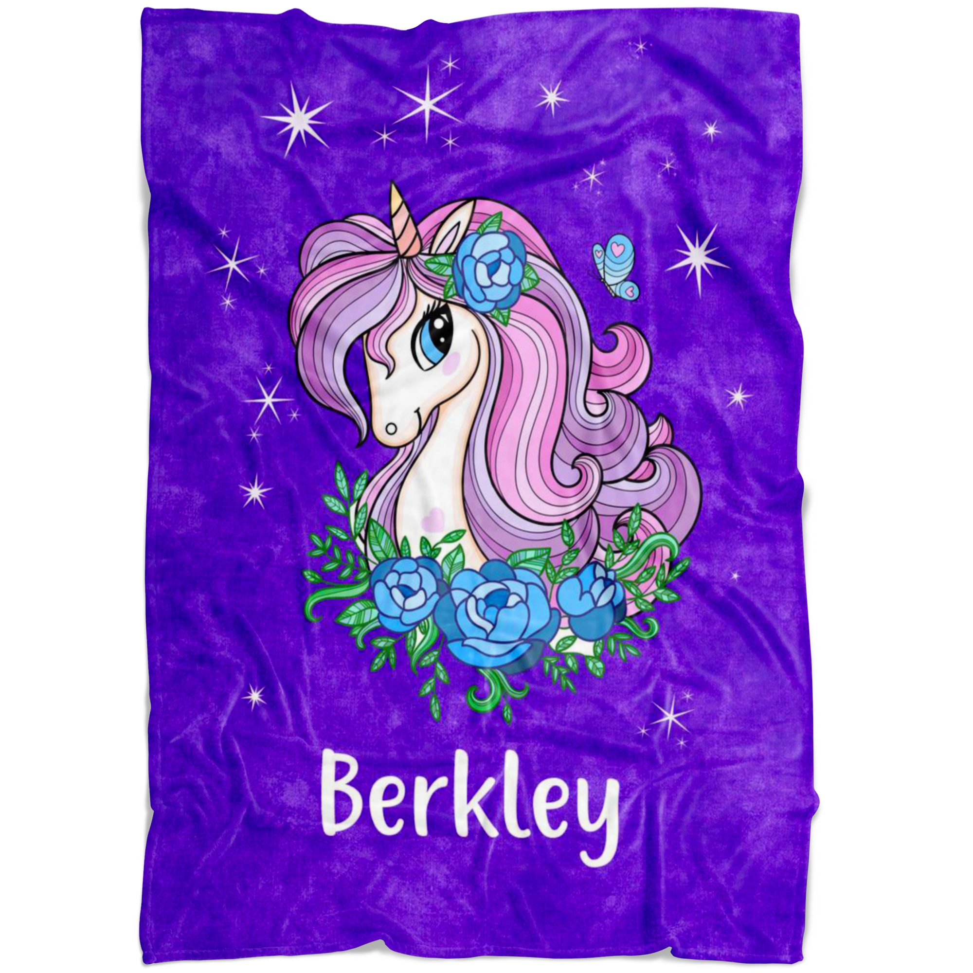 Personalized Name Sparkling Unicorn Purple Blanket for Girls & Babies - Berkley