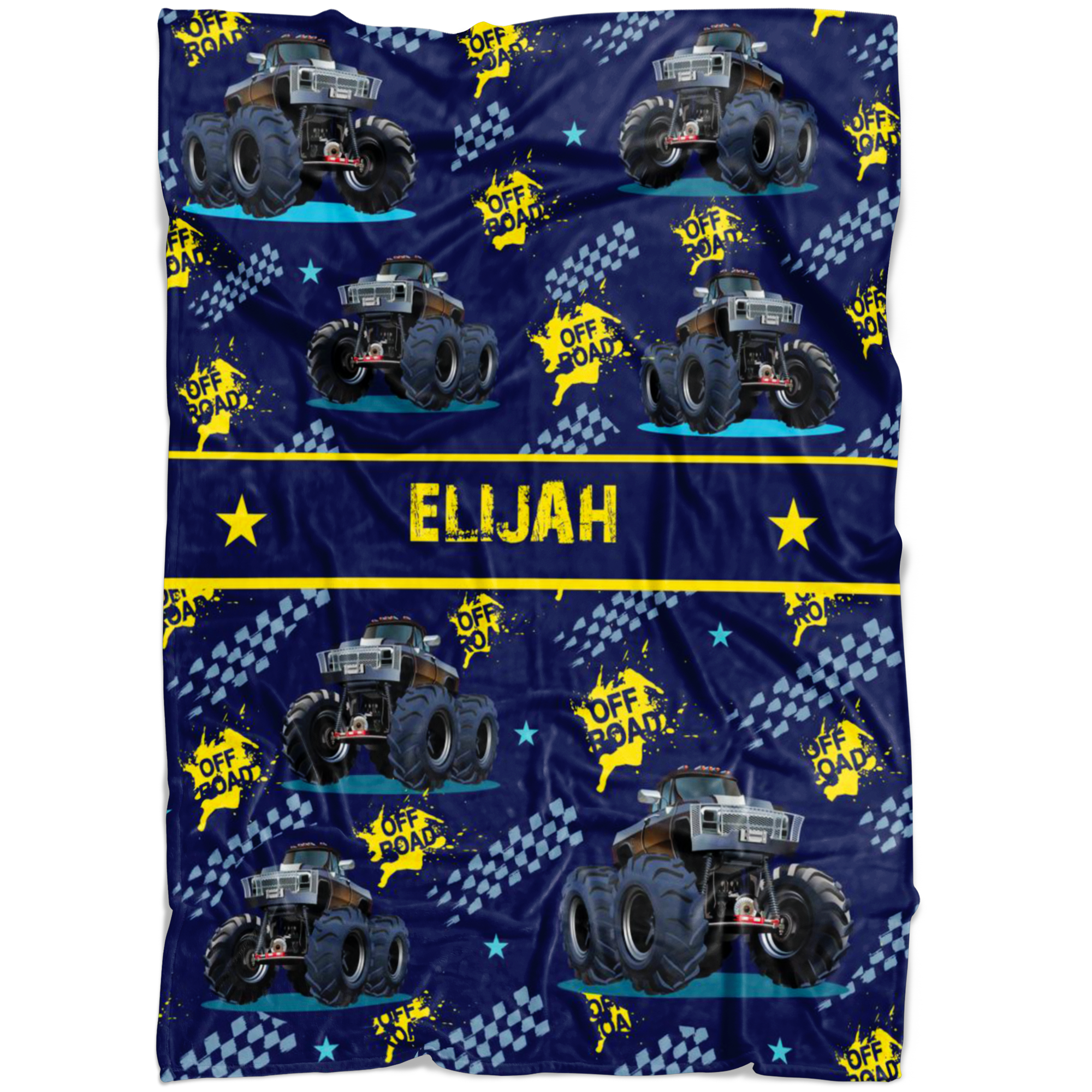 Personalized Name Monster Truck Blanket for Boys, Girls & Adults - ELIJAH