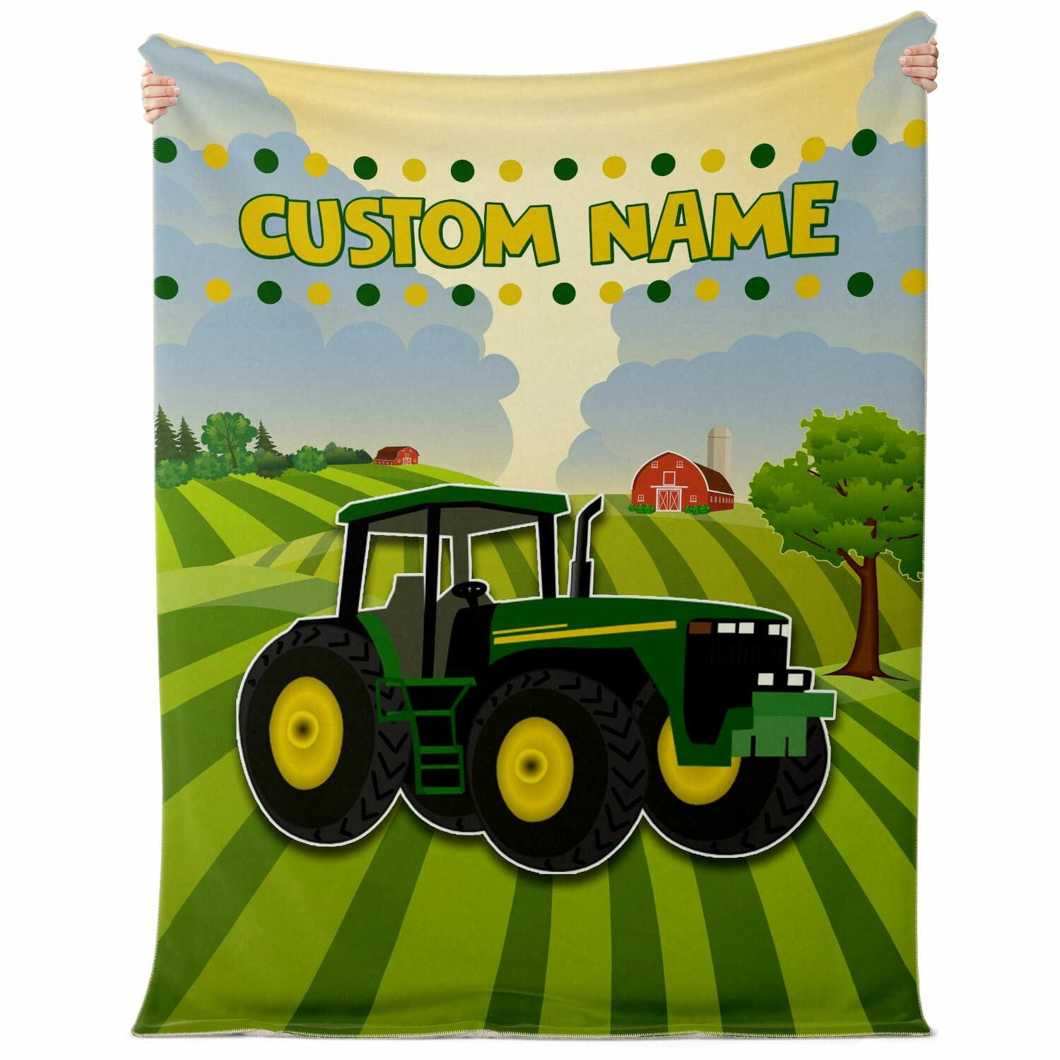 Personalized Name Big Green Tractor Blanket for Kids