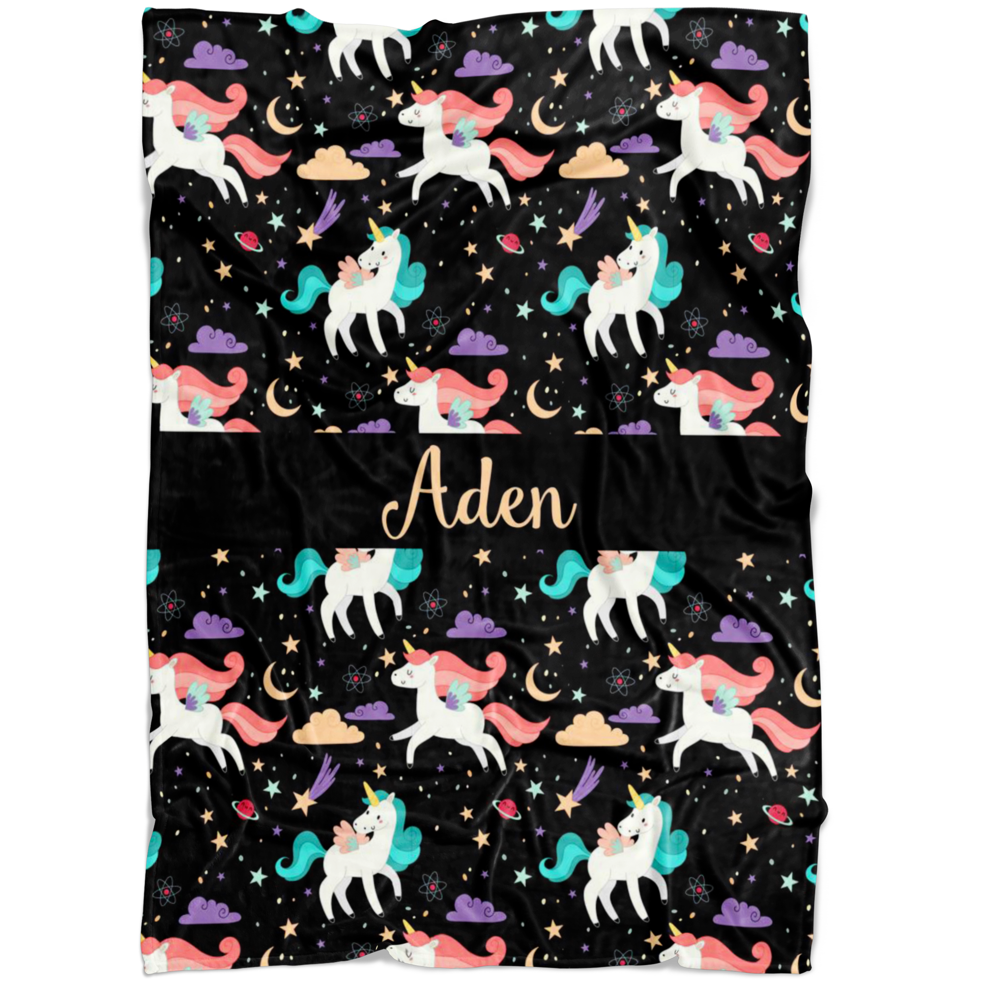 Personalized Name Unicorns Blanket for Girls - Aden