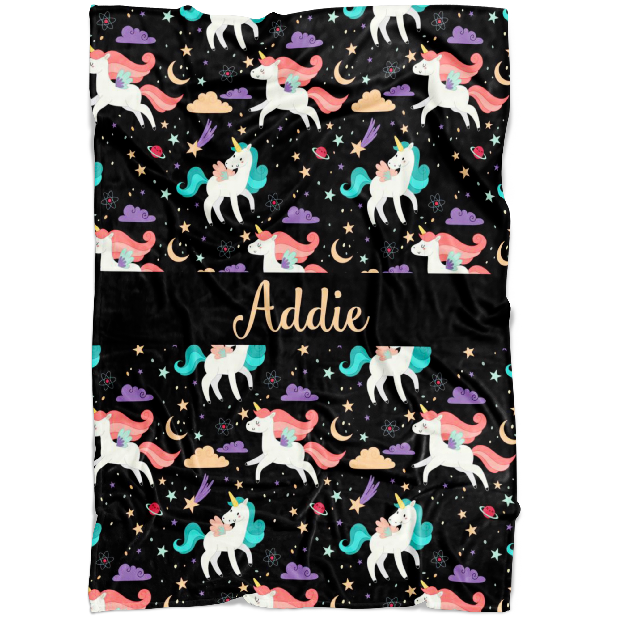 Personalized Name Unicorns Blanket for Girls - Addie