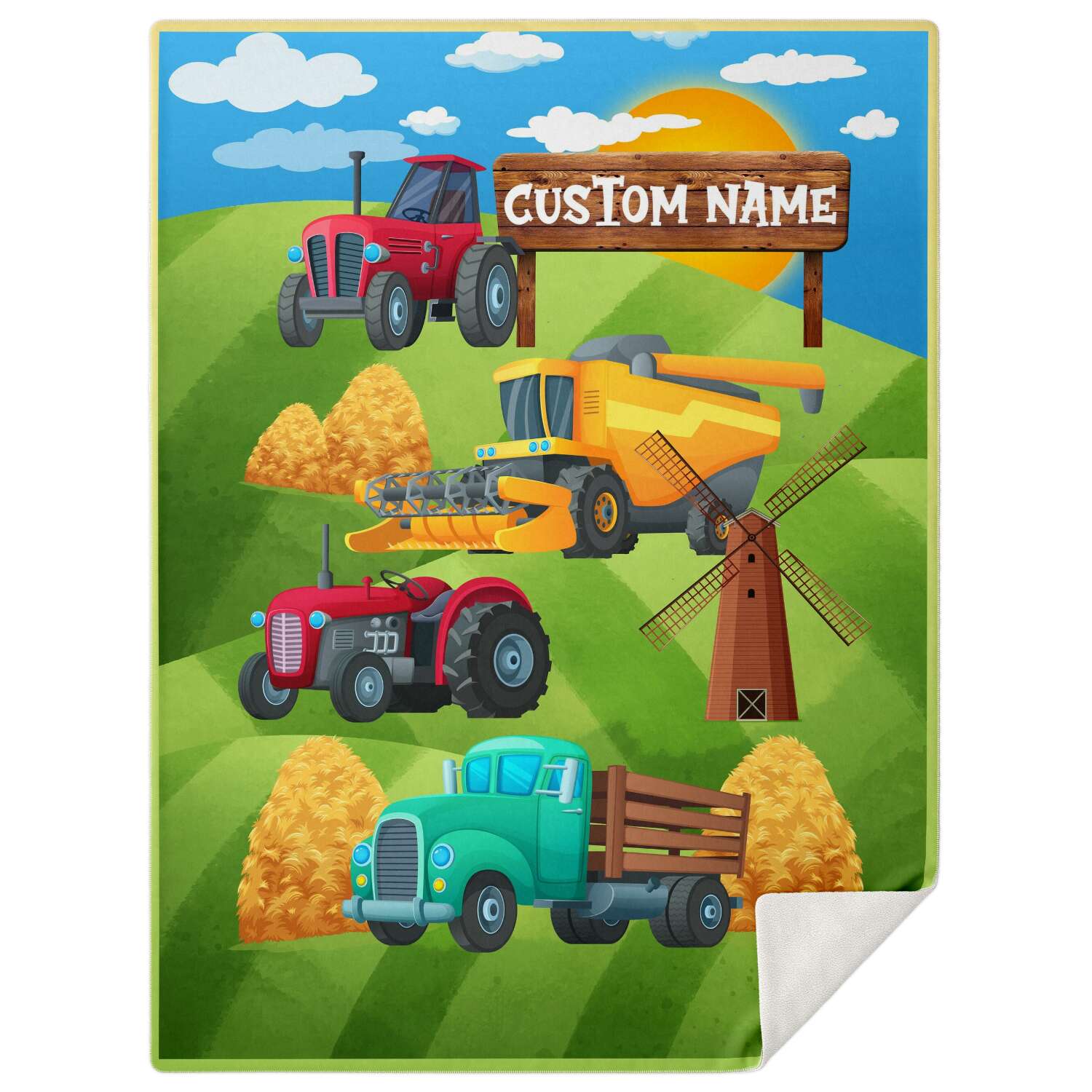 Personalized Name Farm Machinery Tractor Blanket for Kids, Custom Name Blanket for Boys & Girls