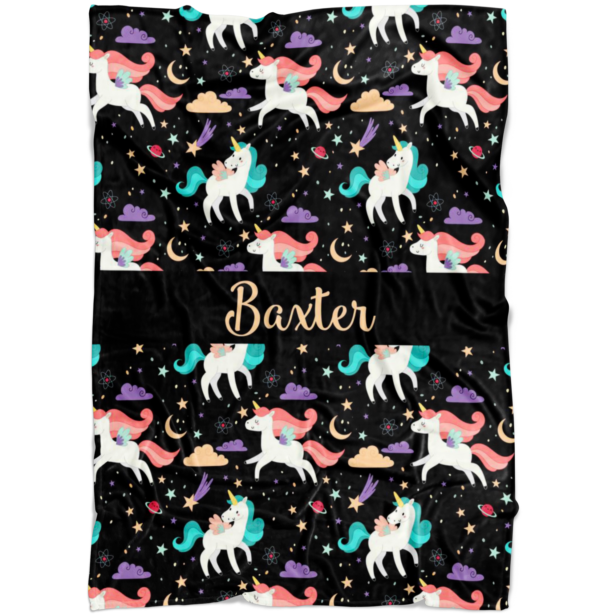 Personalized Name Unicorns Blanket for Girls - Baxter