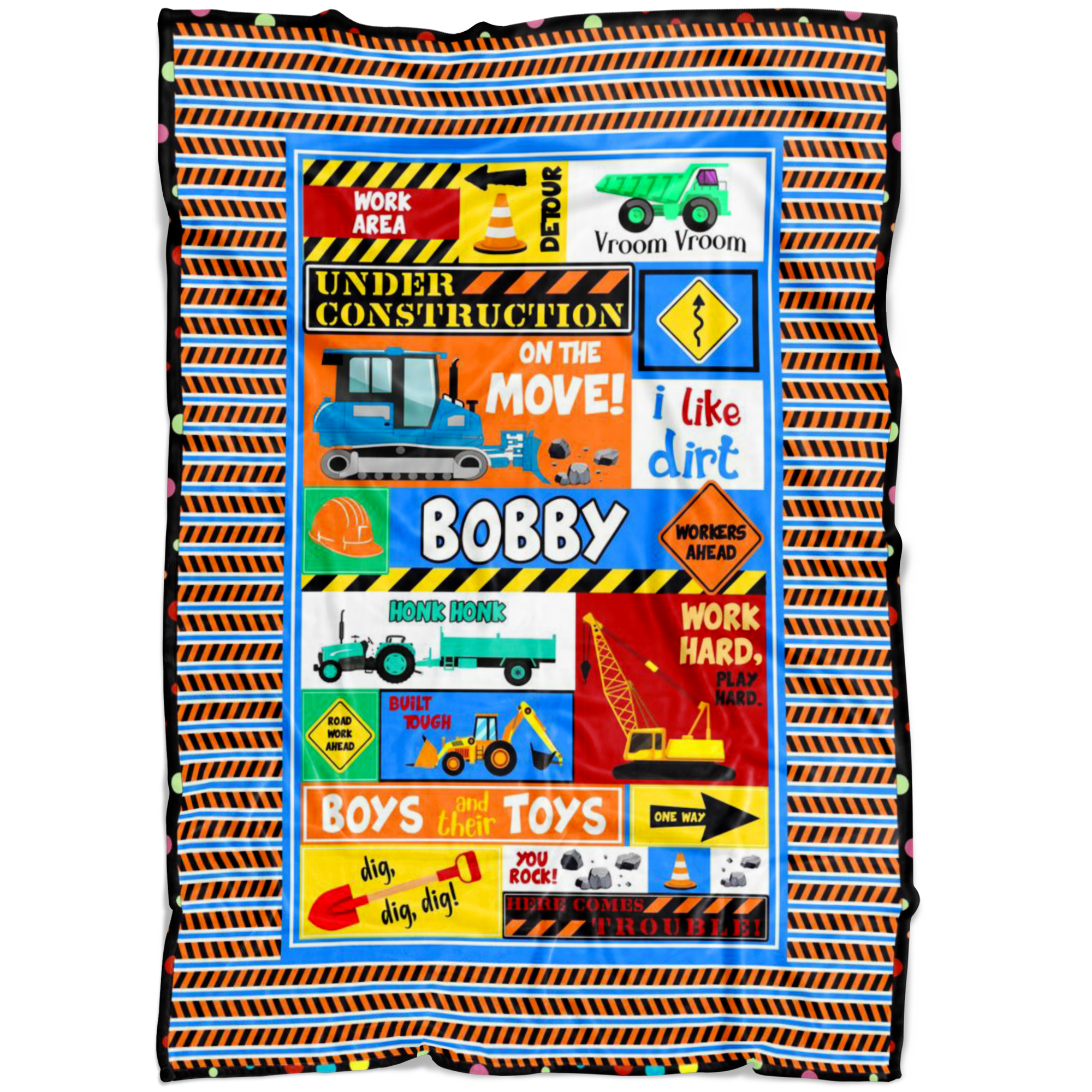 Under Construction Personalized Blanket for Boys - Bobby