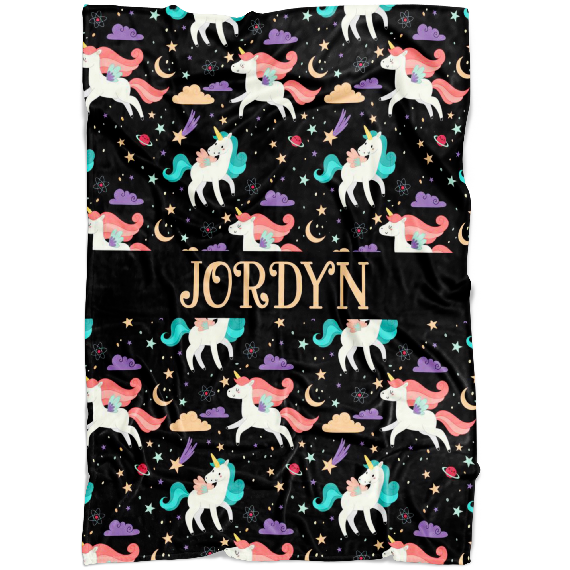 Personalized Name Unicorns Blanket for Girls - JORDYN