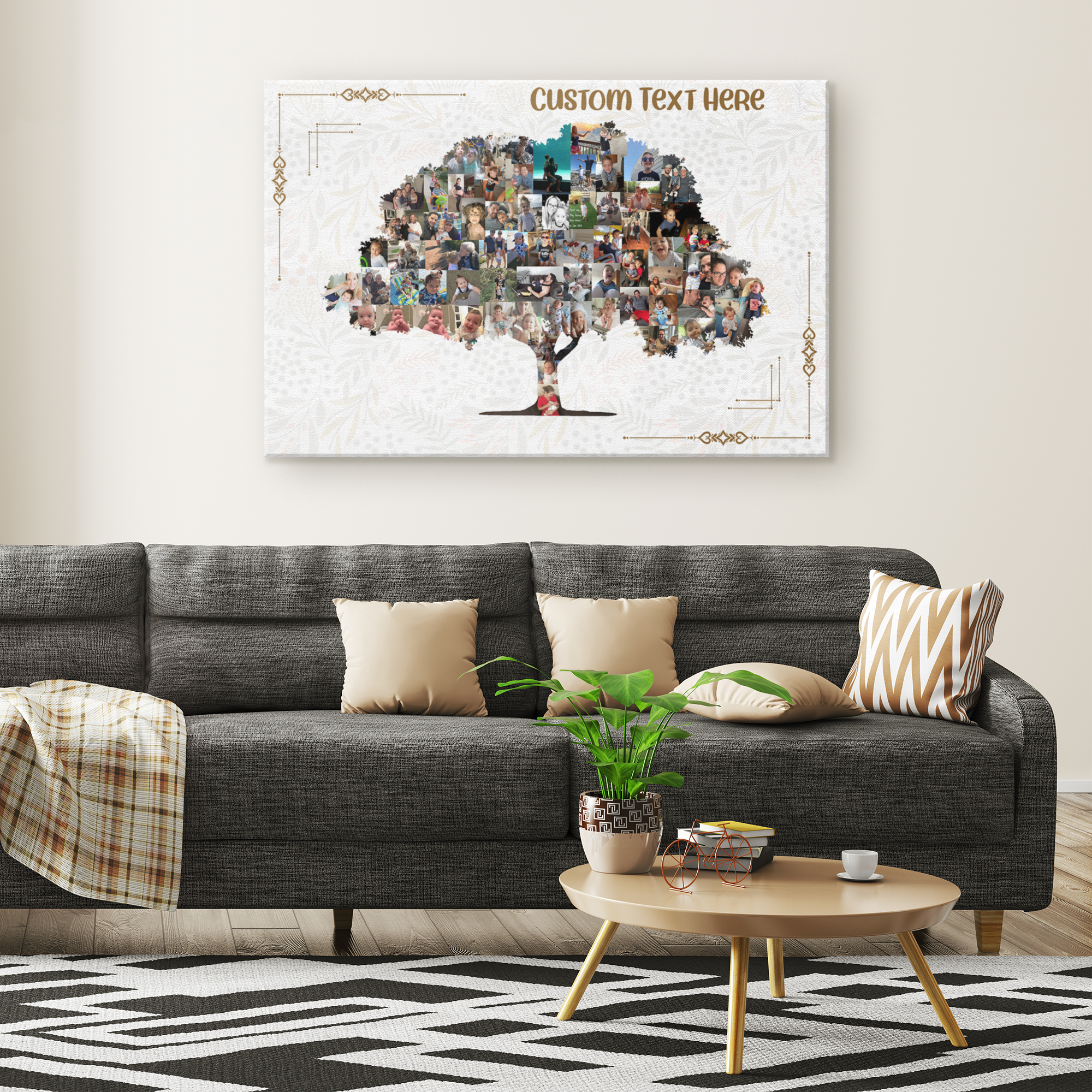 Family Tree Photo Collage Wall Art - Gold Frame
