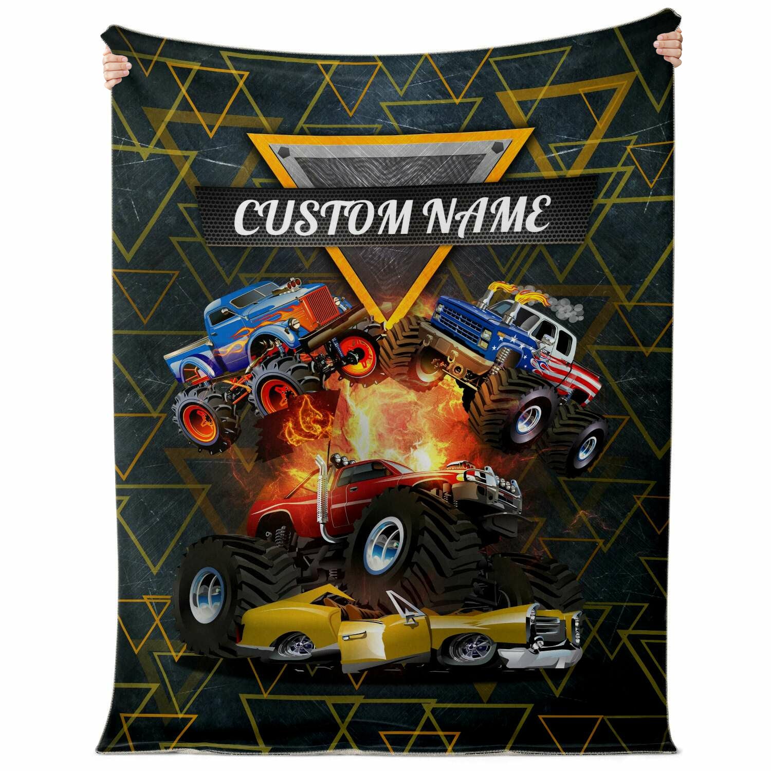 Personalized Name Monster Truck Blanket for Kids, Custom Name Blanket for Boys & Girls