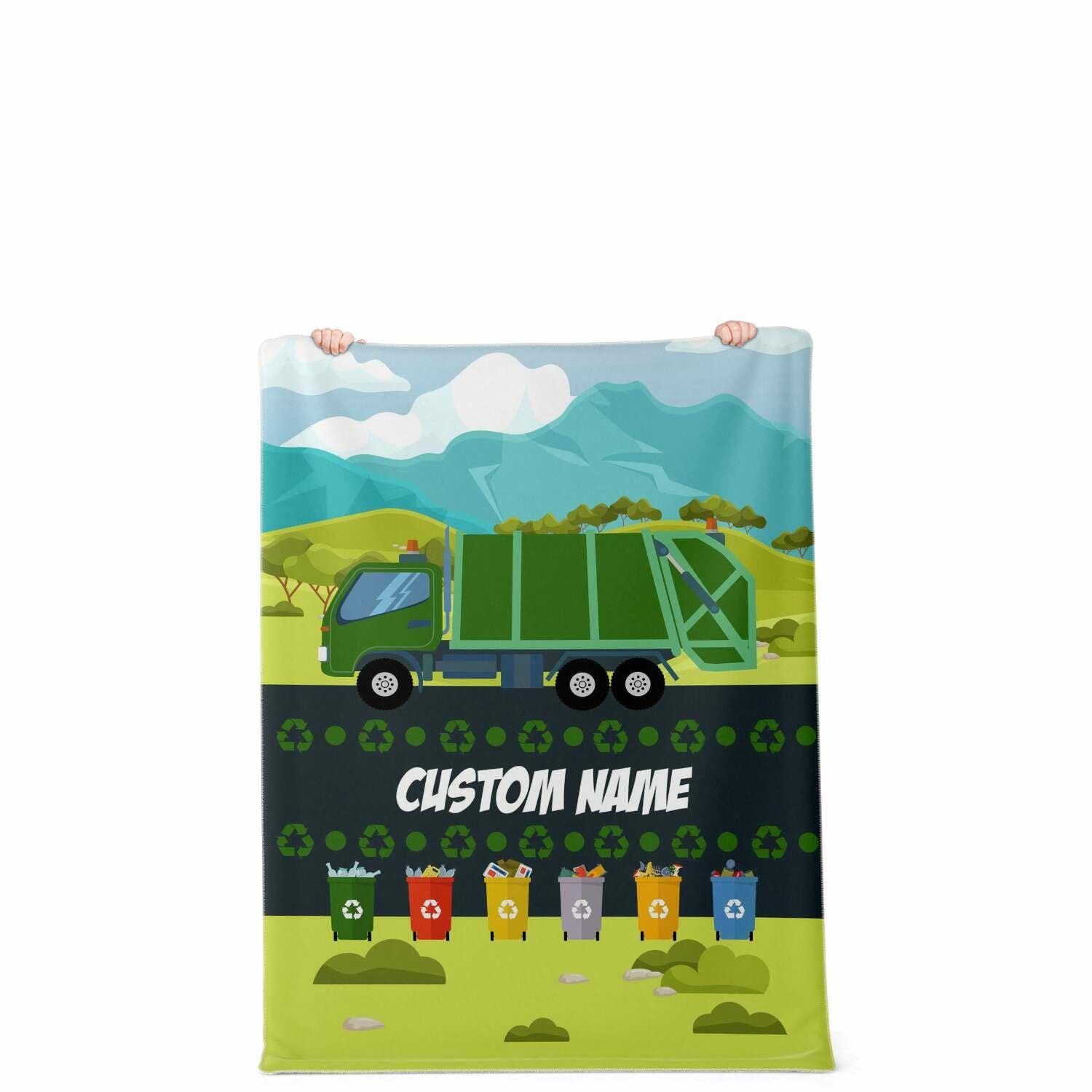 Personalized Name Garbage Truck Blanket for Kids, Custom Name Blanket for Boys & Girls