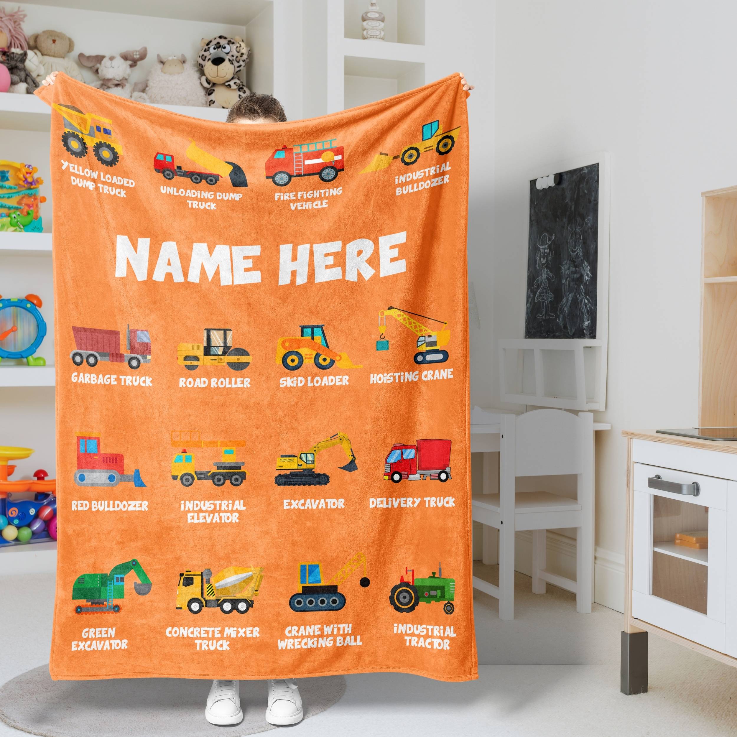 Personalized Name Construction Machines Boys & Girls Blanket