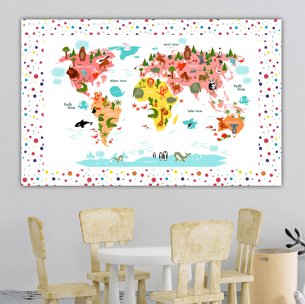 Personalized World Map for Kids, Canvas Wall Art for Children's Room, Learning, Educational Map for Boys & Girls