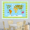 Personalized Map of World for Kids with Funny Animals, Canvas Wall Art for Children's Room, Learning, Educational Map for Boys & Girls