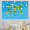 Load image into Gallery viewer, Personalized Blue Map of World for Kids with Animals, Canvas Wall Art for Children&#39;s Room, Learning, Educational Map for Boys &amp; Girls