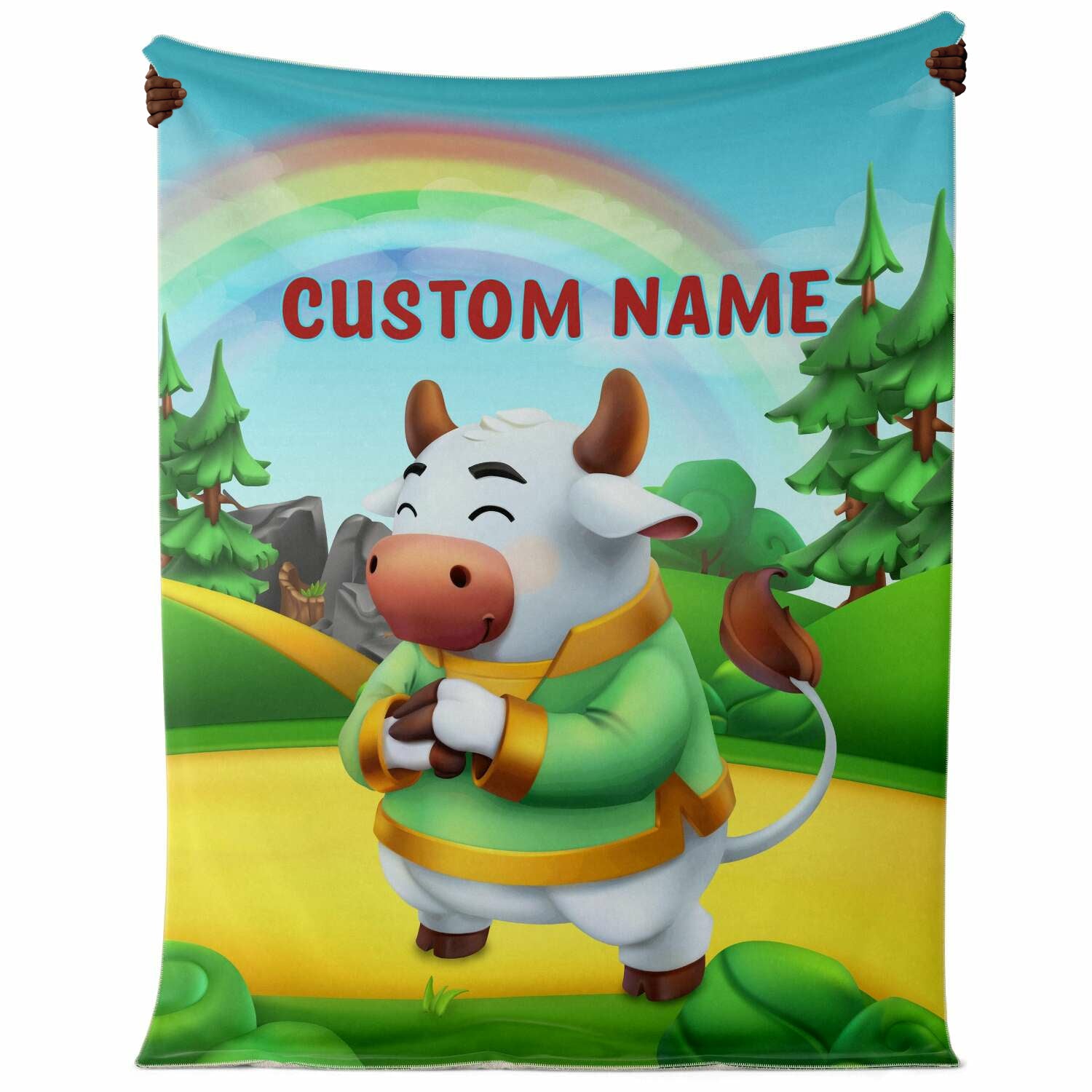 Personalized Name Bull Animal Blanket for Kids, Custom Name Blanket for Boys & Girls