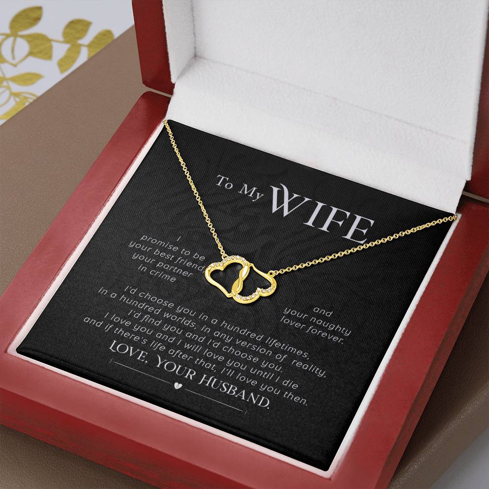 To My Wife, 10K Solid Yellow Gold Hearts Necklace, Gift from Husband