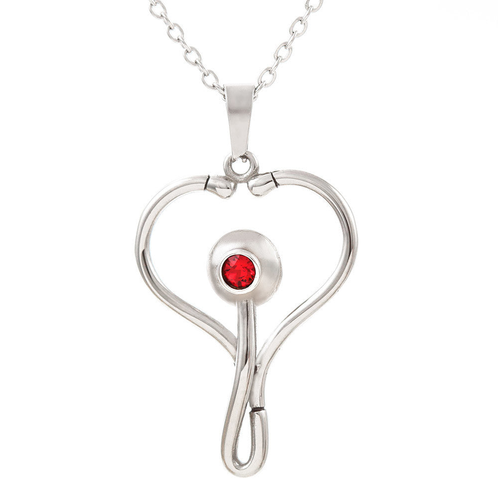 Gift for a Nurse Wife, Stethoscope Necklace with Red Swarovski® Crystal