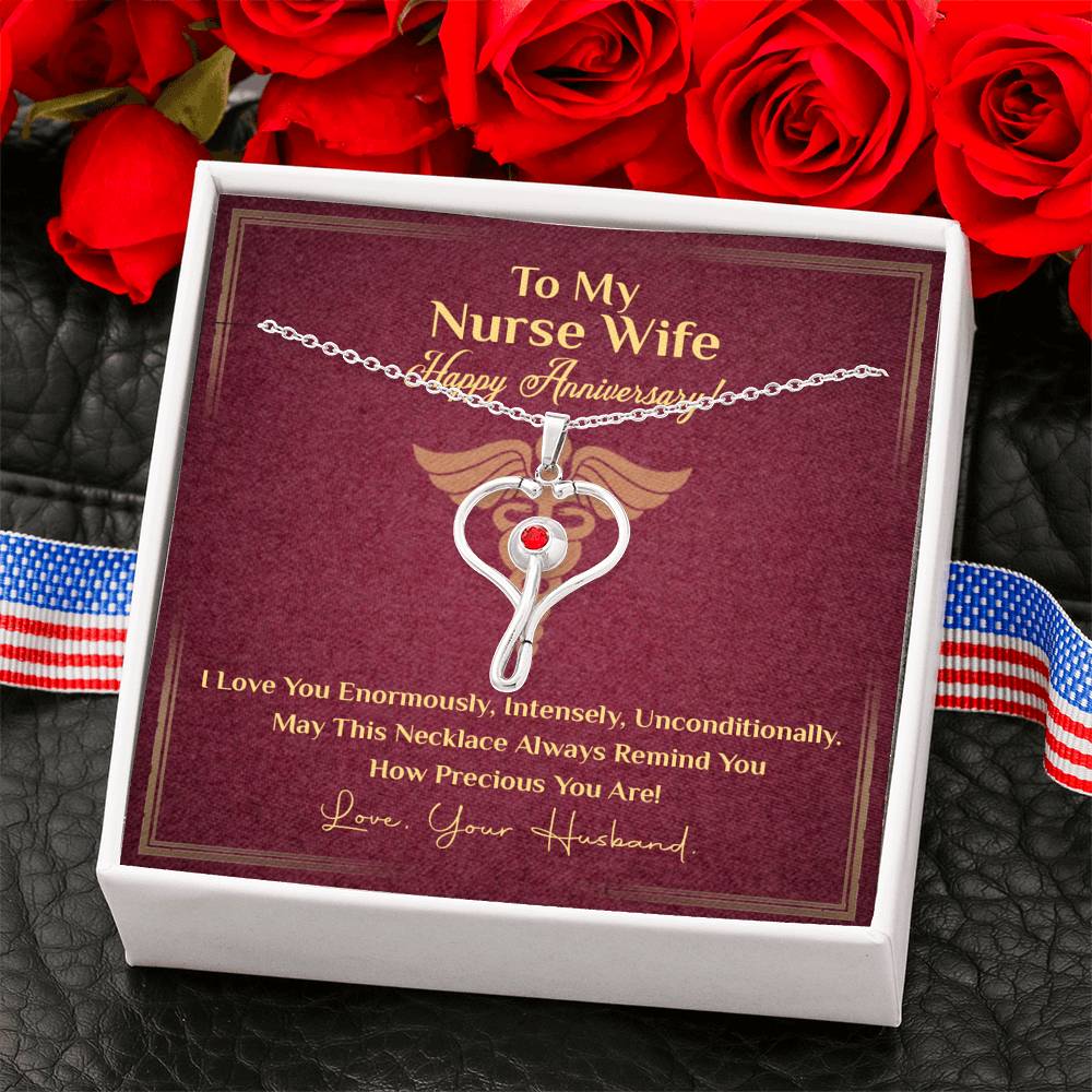 Gift for a Nurse Wife, Stethoscope Necklace with Red Swarovski® Crystal