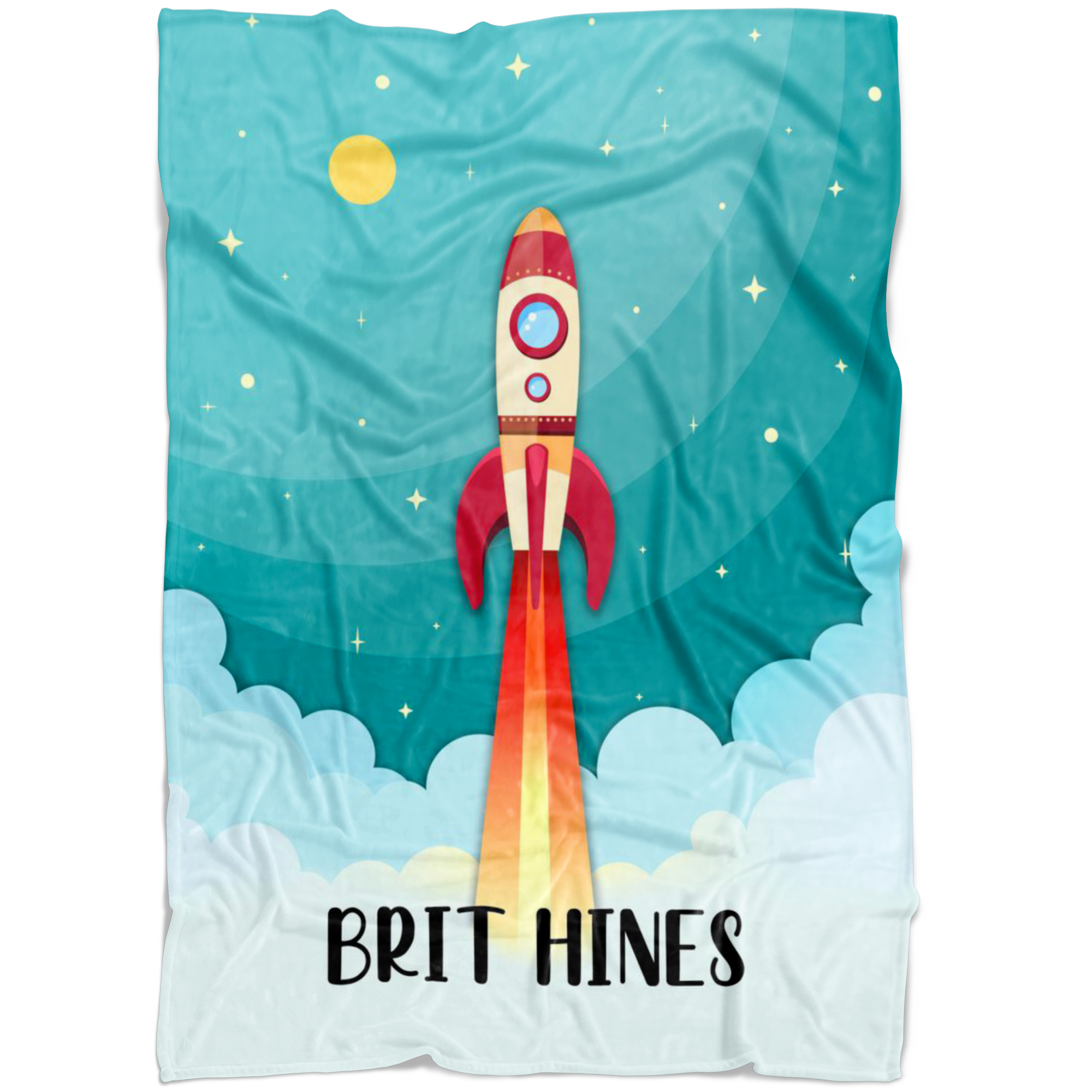 Personalized Name Kids Rocket Launch Space Theme Blanket for Boys and Girls - Brit Hines