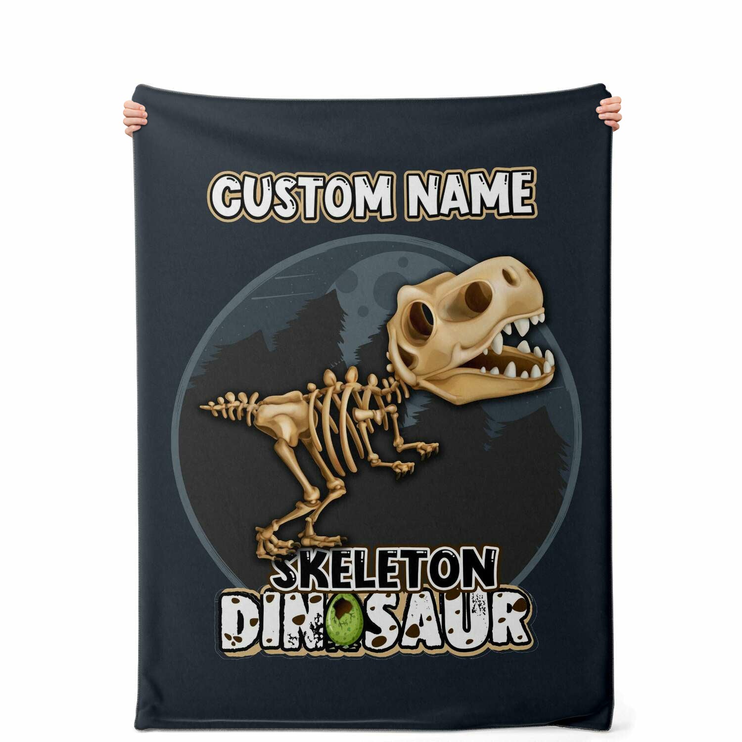Personalized Name T-Rex Skeleton Dinosaur Blanket for Kids, Custom Name Blanket for Boys & Girls