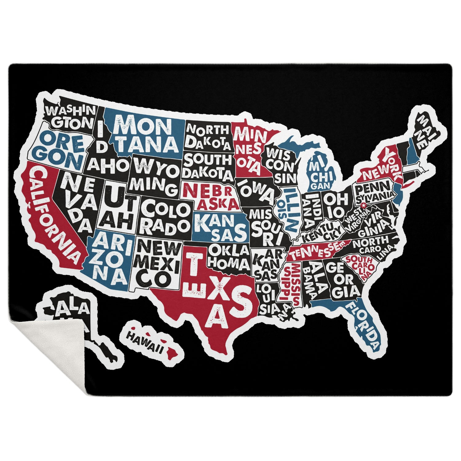 USA Map with State Names Premium Blanket