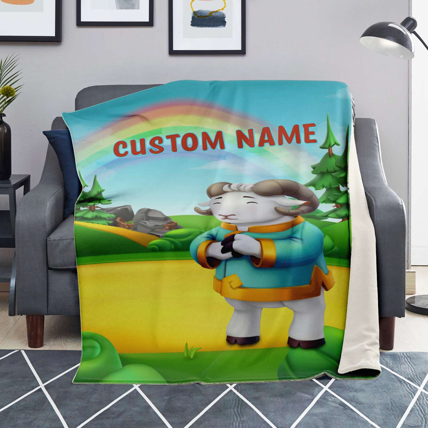 Personalized Name Ram, Animal Blanket for Kids, Custom Name Blanket for Boys & Girls