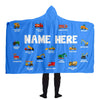 Personalized Name, Construction Machines Hooded Blanket for Kids, Boys & Girls Custom Name Hooded Blanket