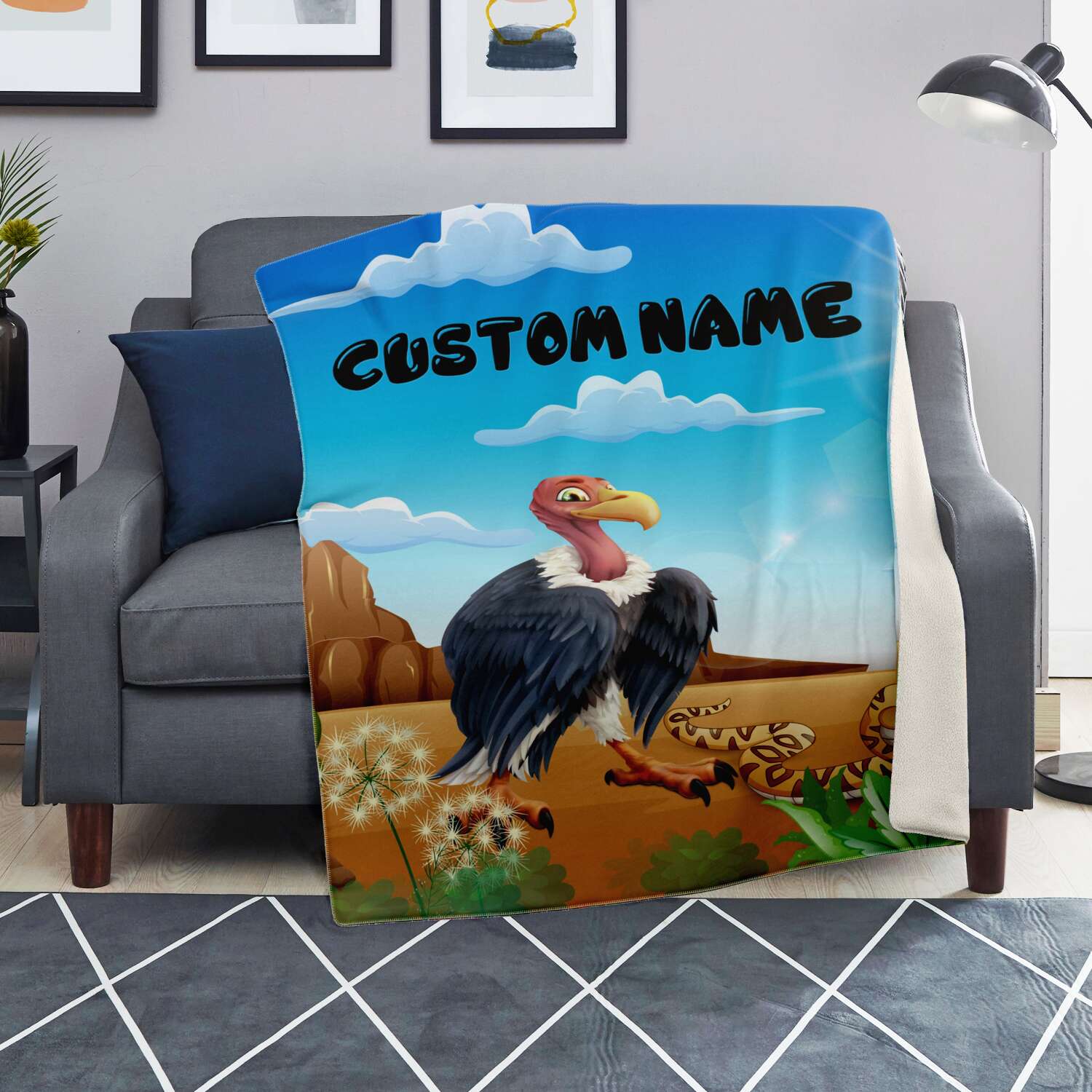 Personalized Name Vulture Blanket, Custom Name Wild Animals Blanket for Boys & Girls