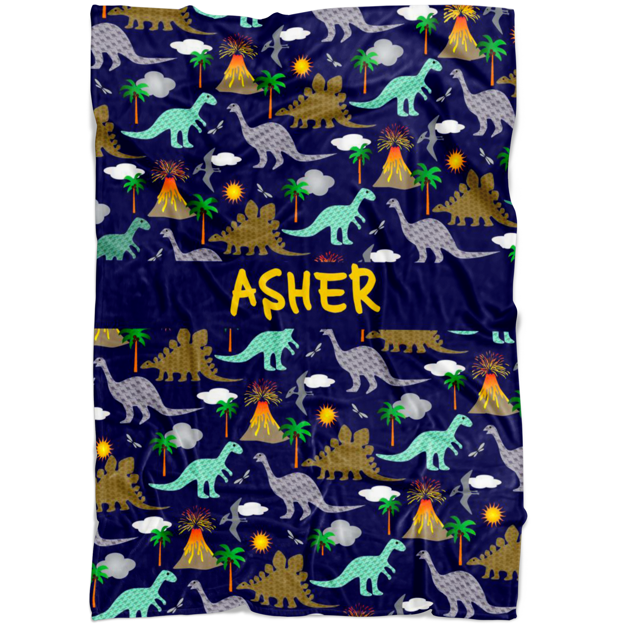 Personalized Dinosaurs, Dino World Blanket for Boys & Girls, Kids - Asher