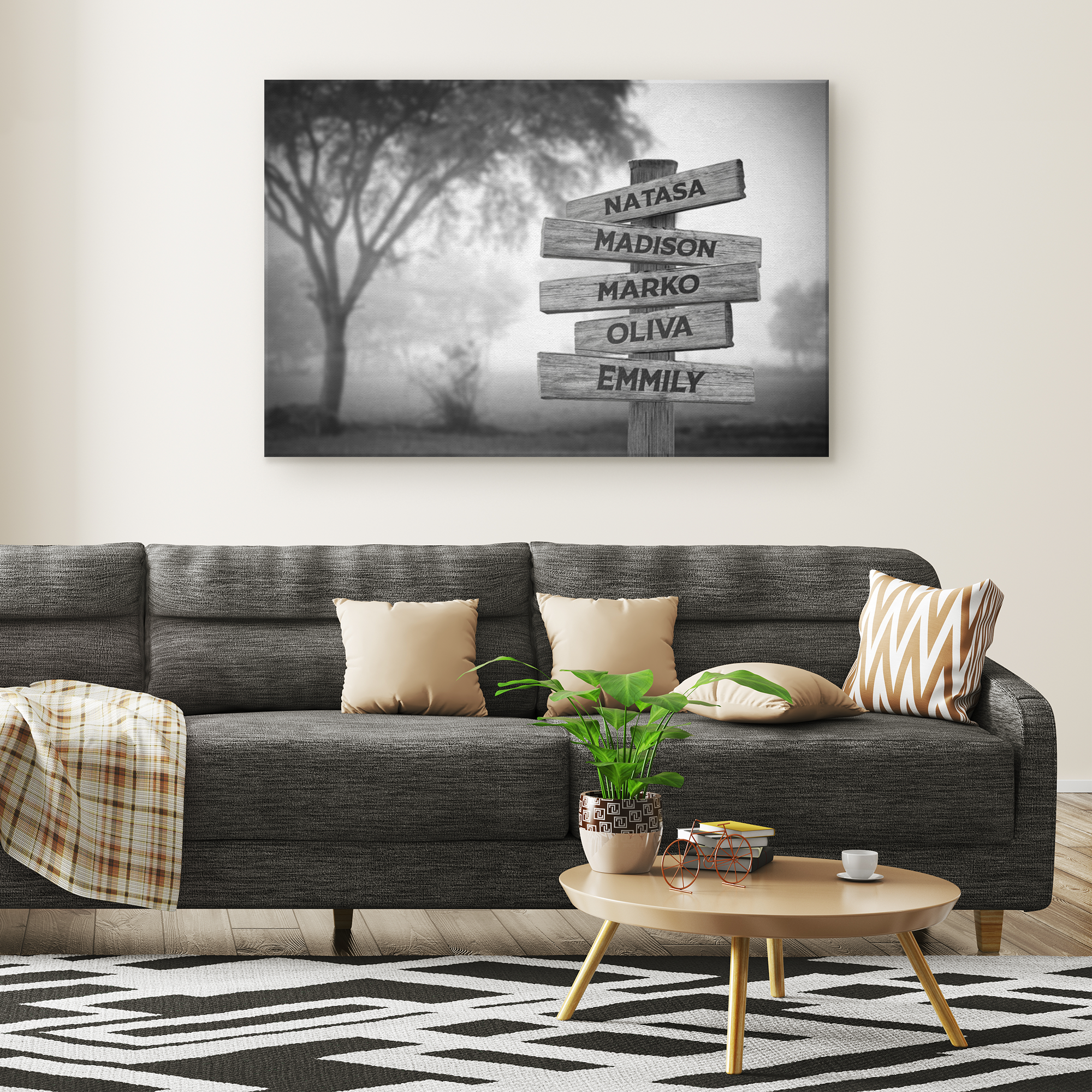 Personalized Multi Names Family Canvas Wall Art - Woods