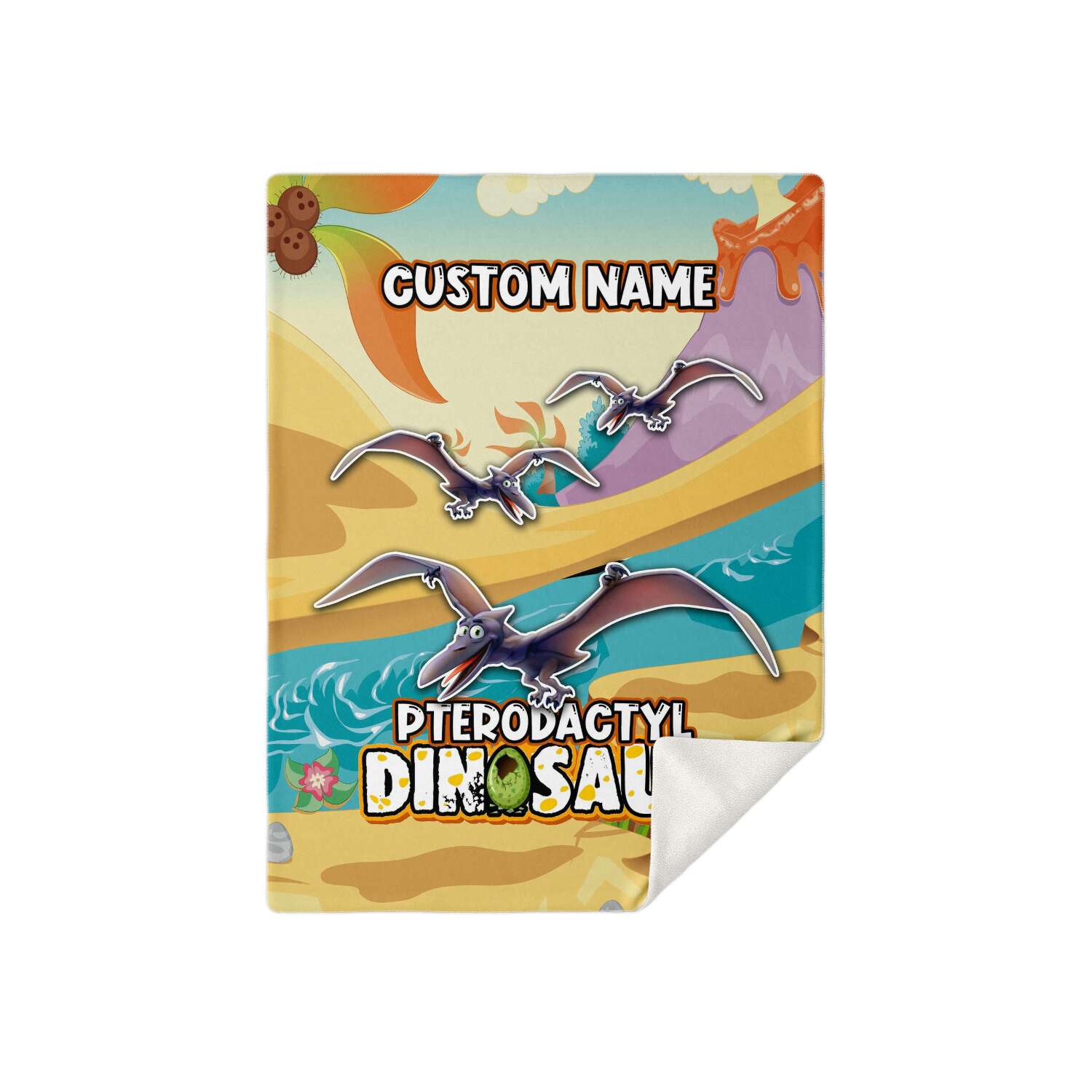 Personalized Name Pterodactyl Dinosaur Blanket for Kids, Custom Name Blanket for Boys & Girls