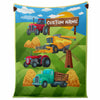 Personalized Name Farm Machinery Tractor Blanket for Kids, Custom Name Blanket for Boys & Girls