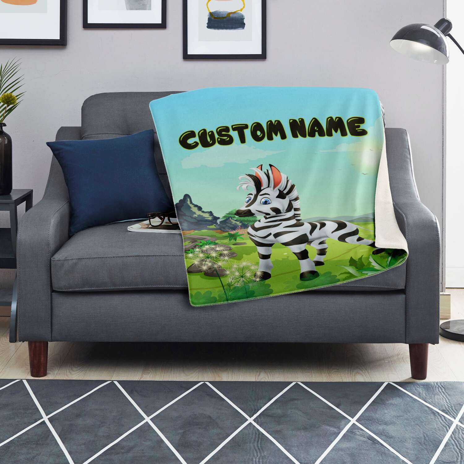 Personalized Name Zebra Blanket, Custom Name Wild Animals Blanket for Boys & Girls