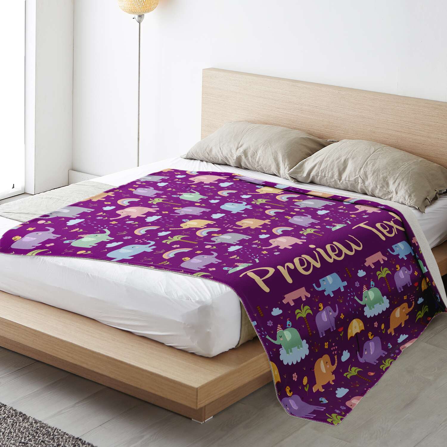 Personalized Name Elephant Pattern Purple Blanket for Kids, Girls & Boys
