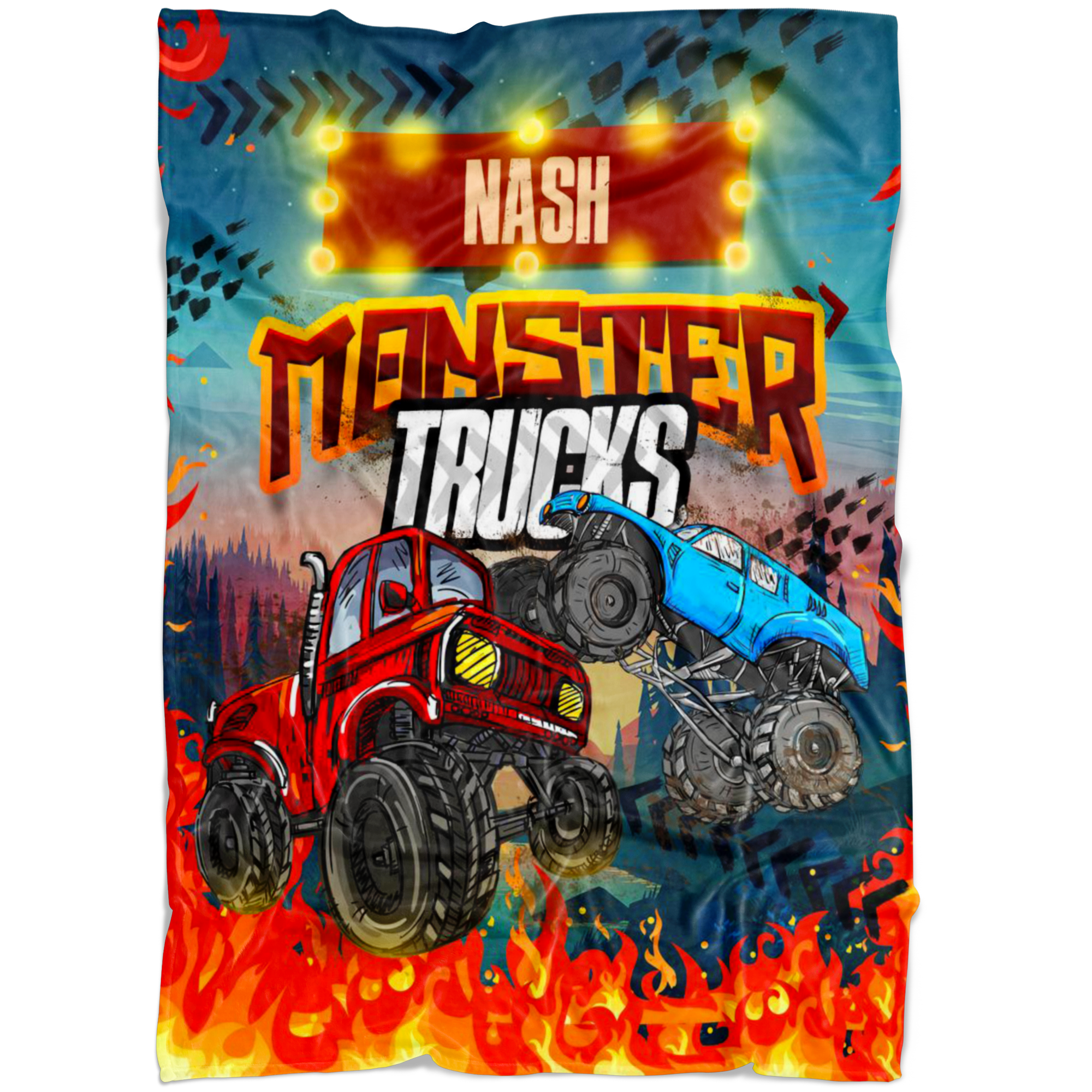 Personalized Name Monster Truck Blanket for Boys & Girls, Childrens Blanket - Nash
