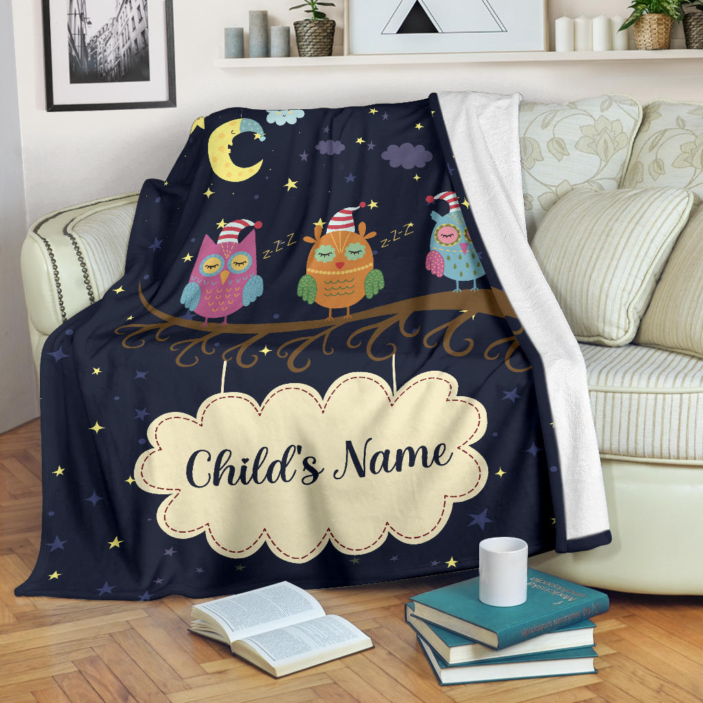Personalized Name Sleepy Owls Blanket for Kids